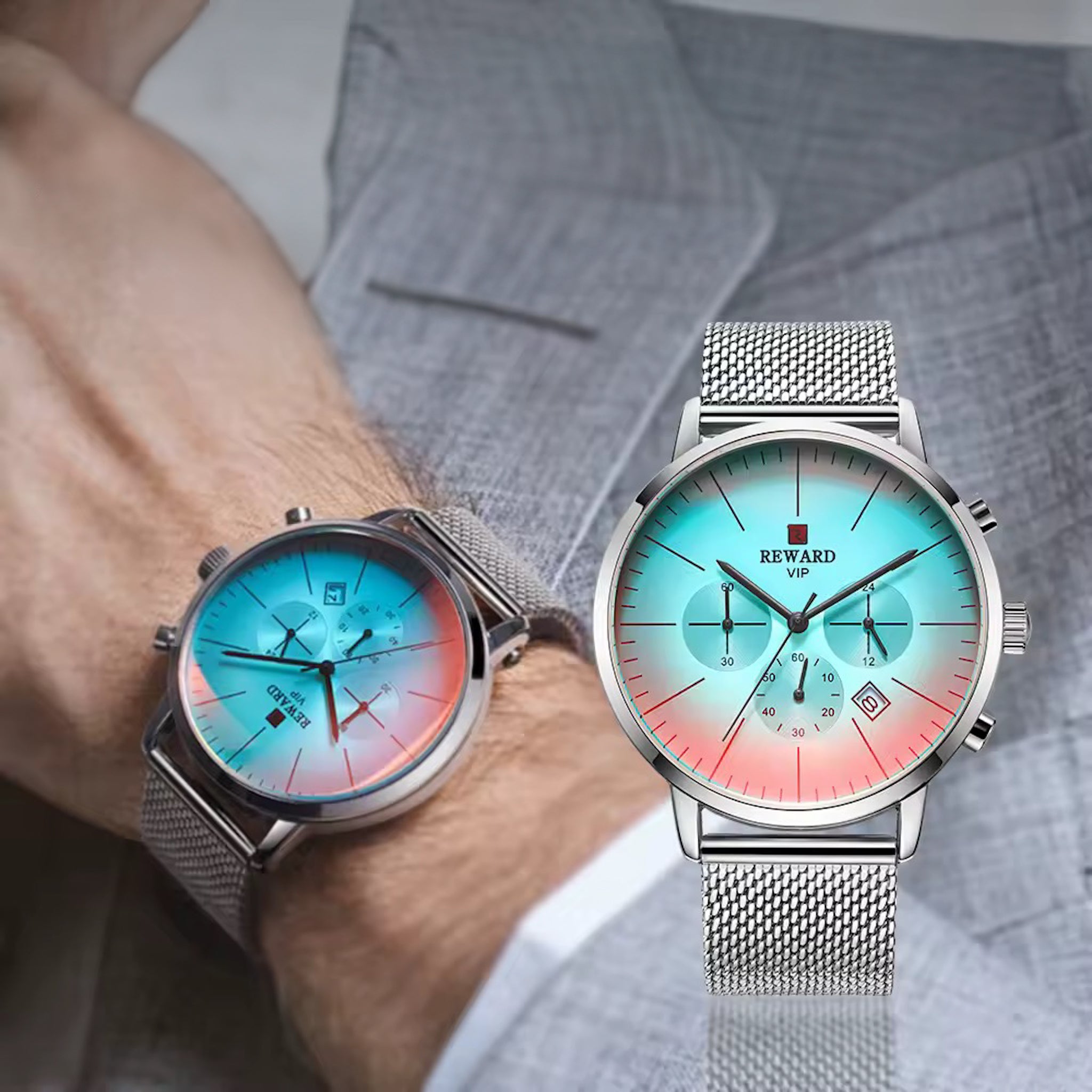 prikaz muskog sata reward u srebrnoj boji. kolekcija reward modela