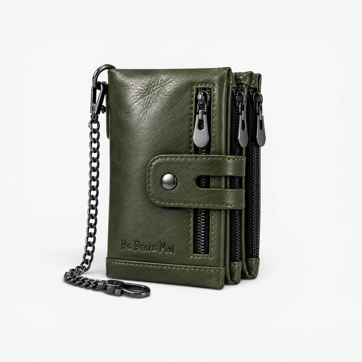 Be Brave Man Ranger zeleni wallet sa lancem detaljno prošiven sa tamno srebrnim rajsferšlusima i premium teksturom kože