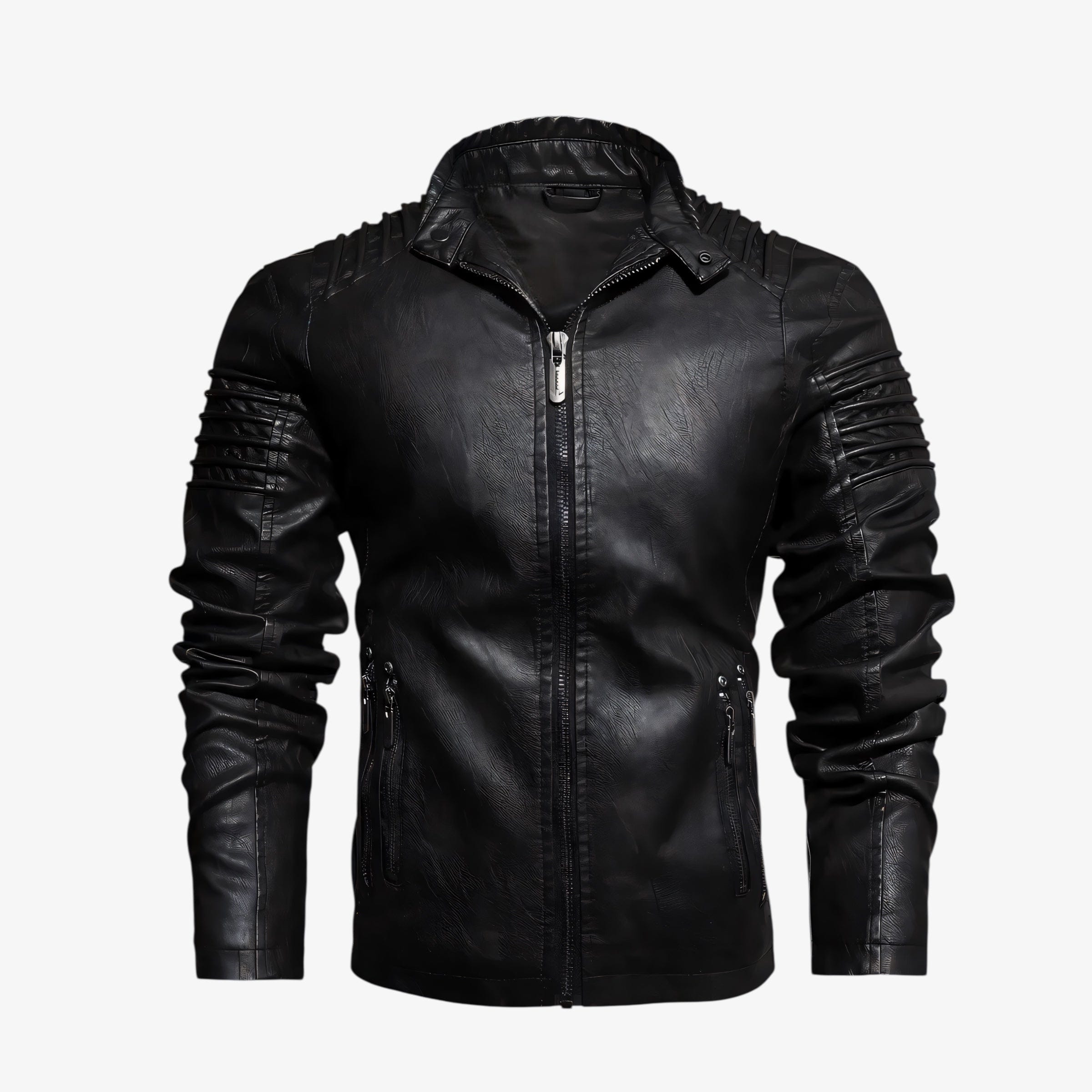 Prednji prikaz crne muške jakne Wild Mustang – moderan kroj sa detaljima i zatvaračem na sredini