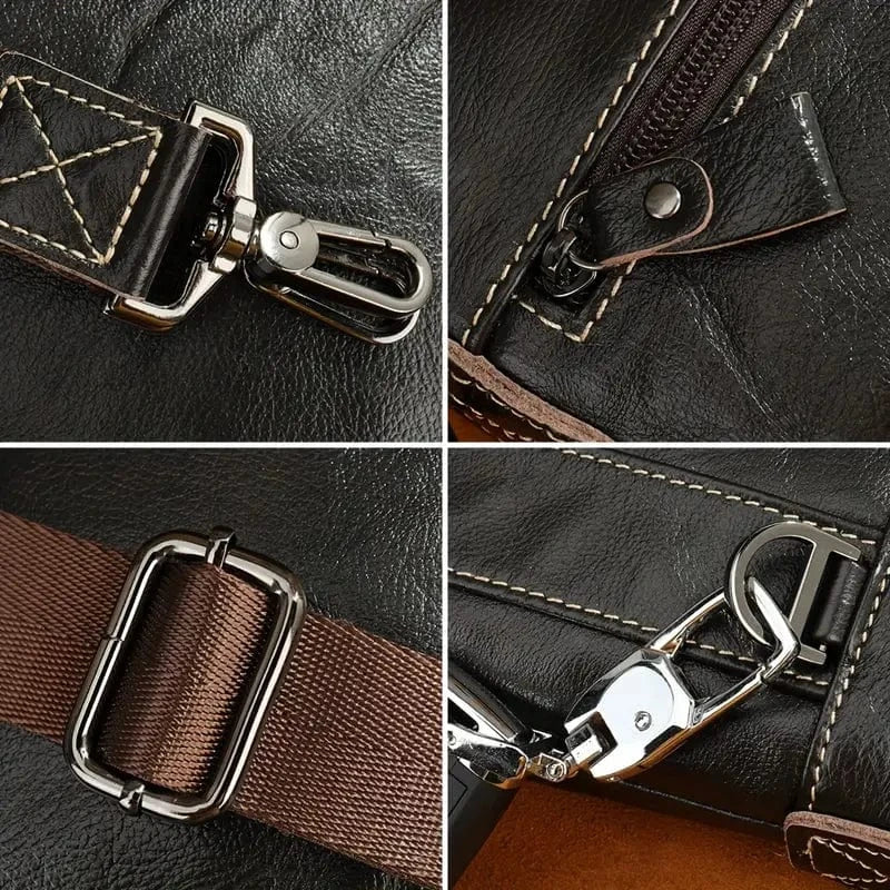 Muska kozna torba Vertigo - Crna Boja - Prikaz metalnih detalja