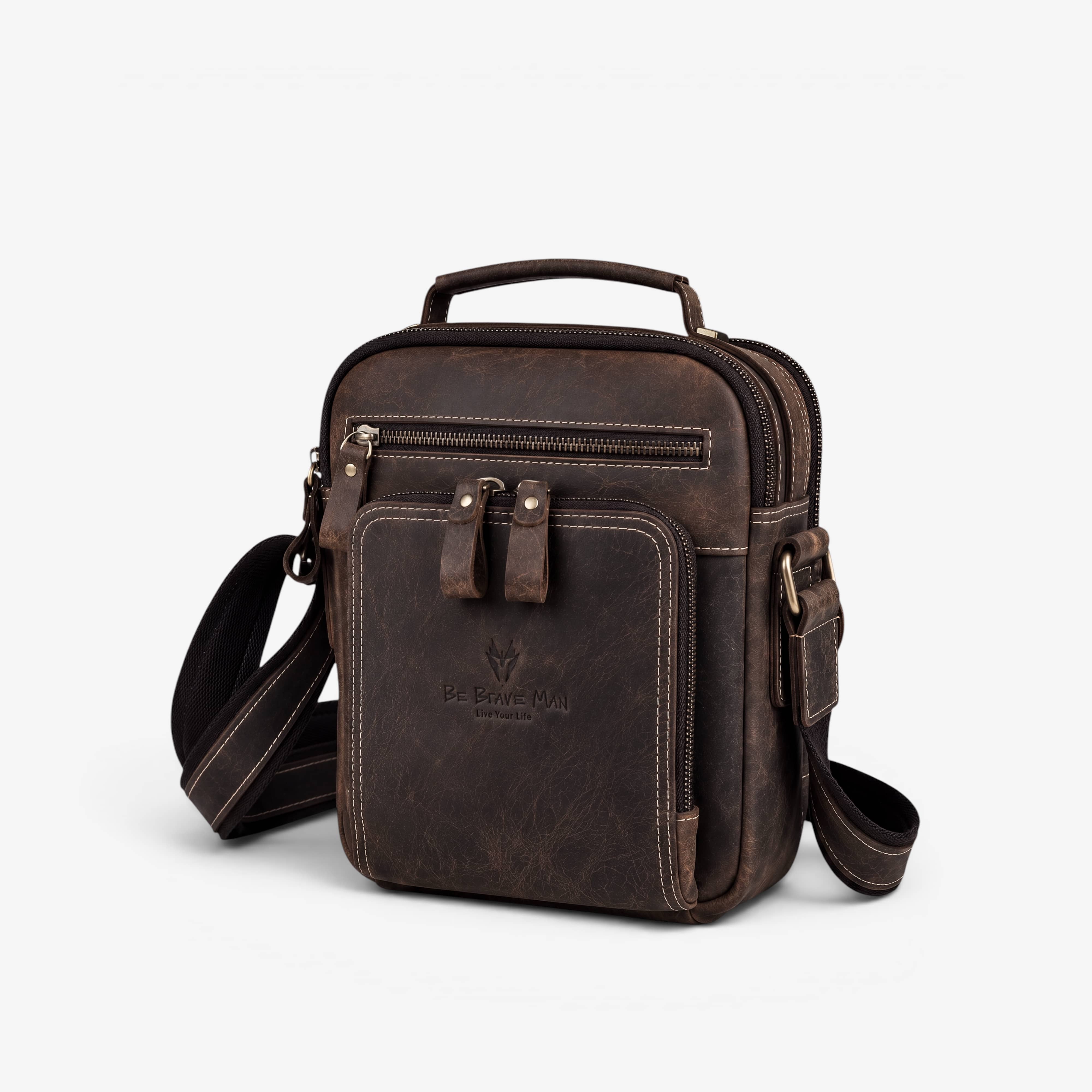 Muška Kožna Torba Humerpaul Line - Dark Brown 🦬