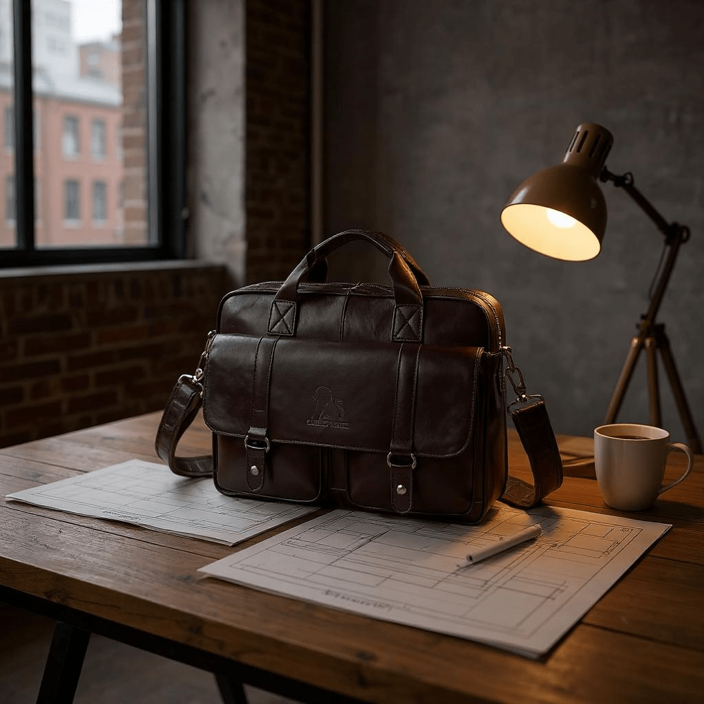 Muška kožna torba za laptop VARDEN – tamno braon, prikaz prednje strane