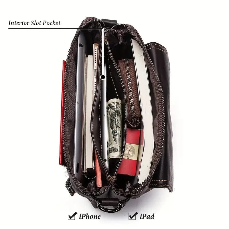 Muska kožna torba Humerpaul Line - Tamna Braon Boja - Prikaz otvorenih pregrada na torbi