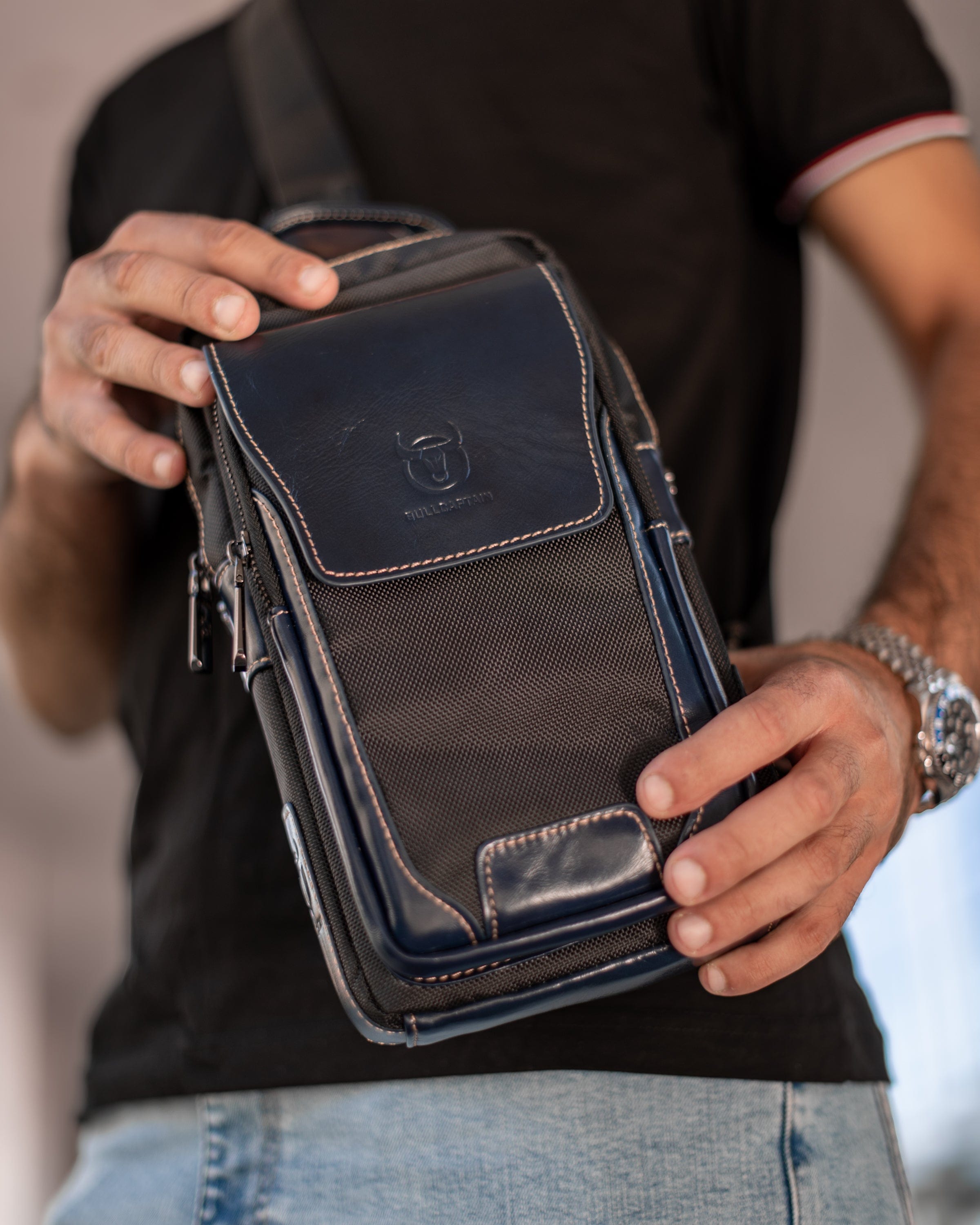 Muška Kožna Torba West - Dark Blue 🦬