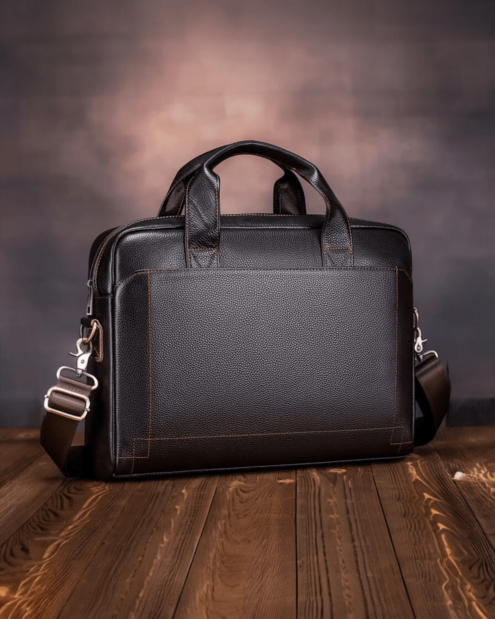 Muska kožna torba za laptop u tamno braon boji - Nero - prikaz prednje strane