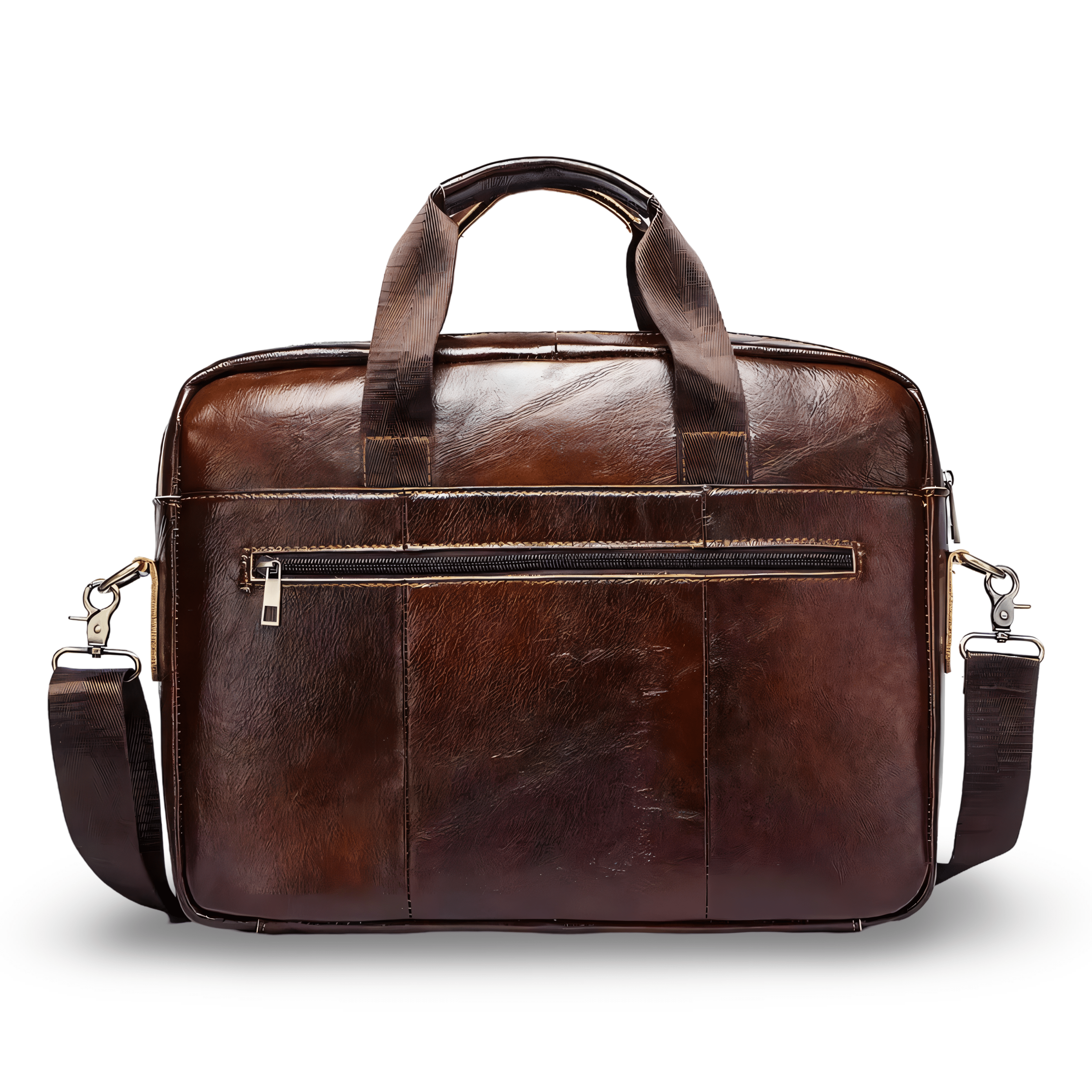 Prikaz zadnje strane muske kozne torbe za Laptop od 15 inch Humerpaul u tamno braon boji. Najbolja cena i prodaja u Srbiji