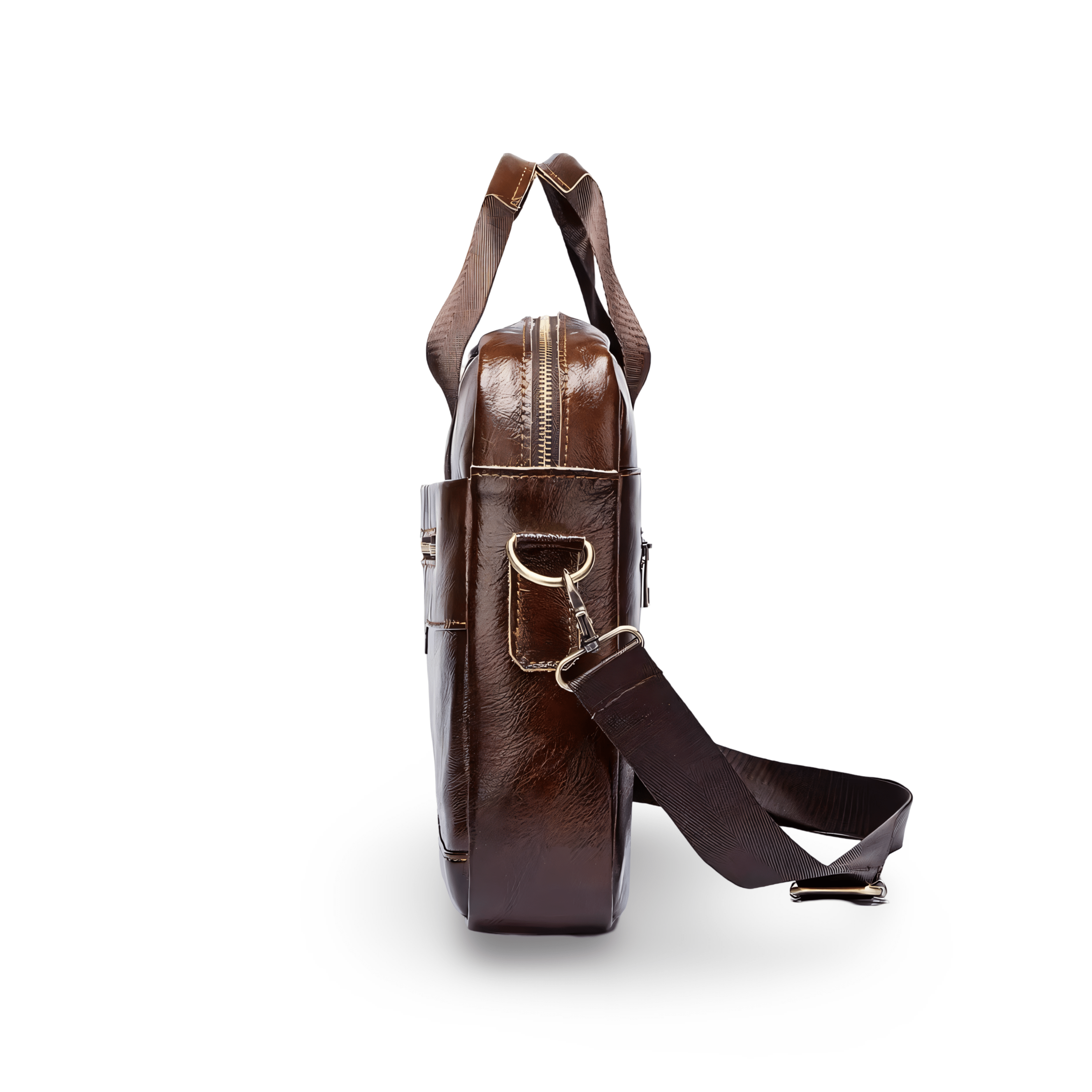 Prikaz desne strane muske kozne torbe za Laptop od 15 inch Humerpaul u tamno braon boji. Najbolja cena i prodaja u Srbiji