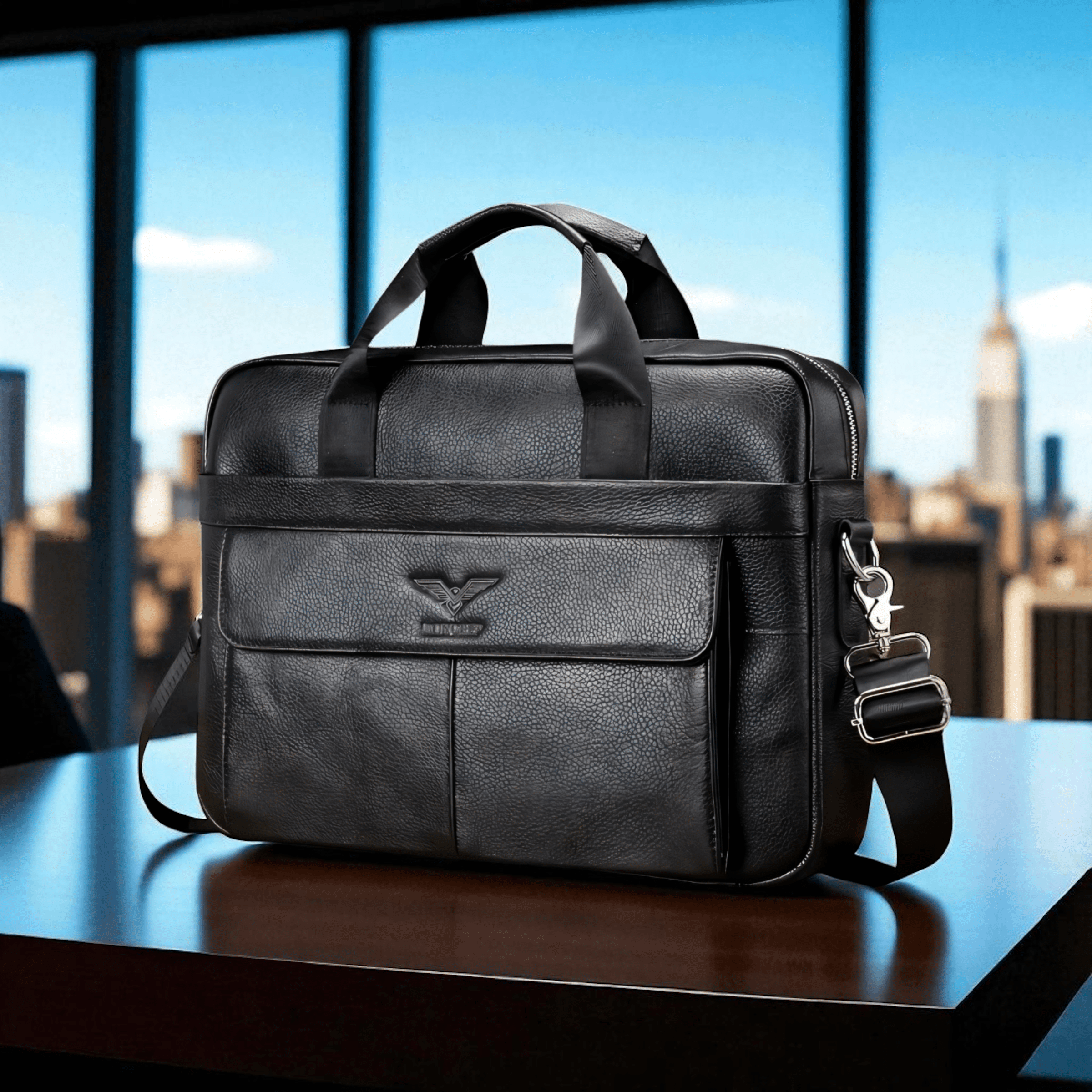 Muska kožna torba za laptop u crnoj boji - Nordeep - prikaz prednje strane