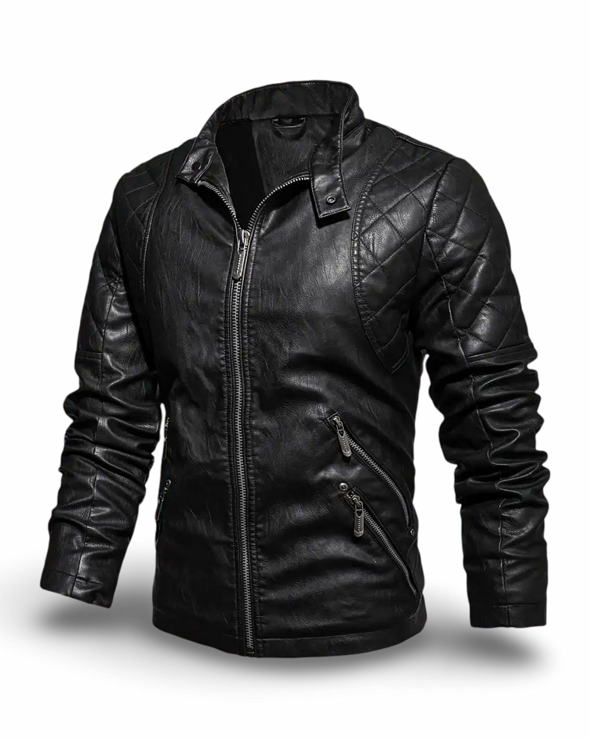 Prikaz bocne prednje strane muske kozne letnje jakne u crnoj boji. Najbolja prodaja i cena u Srbiji Model 3