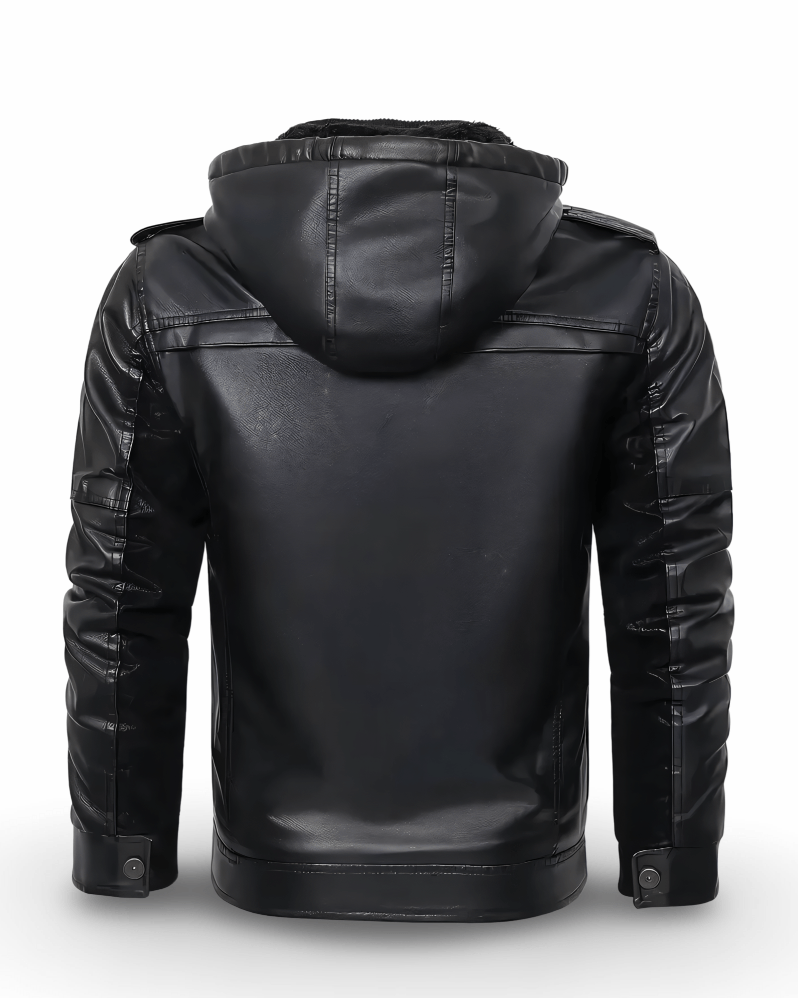 Prikaz zadnje strane muske kozne zimske jakne sa postavom u crnoj boji. Najbolja prodaja i cena u Srbiji Model 4