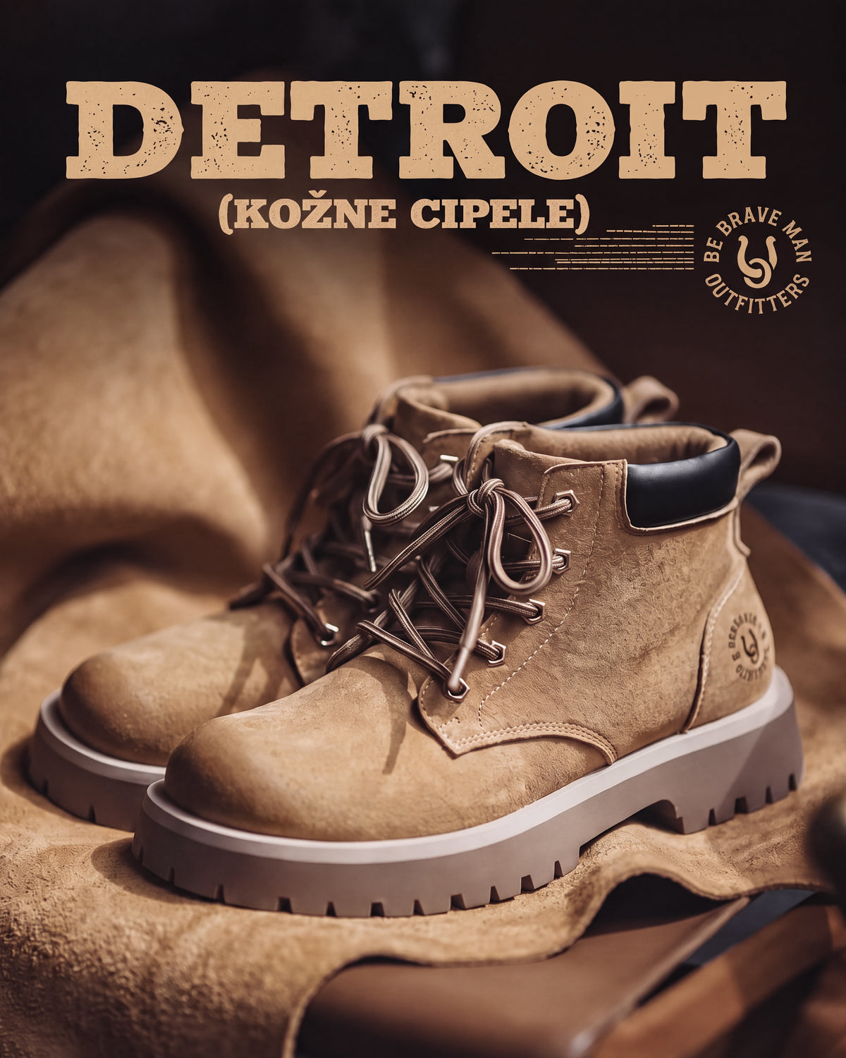 MUŠKE KOŽNE DUBOKE CIPELE DETROIT – WHEAT