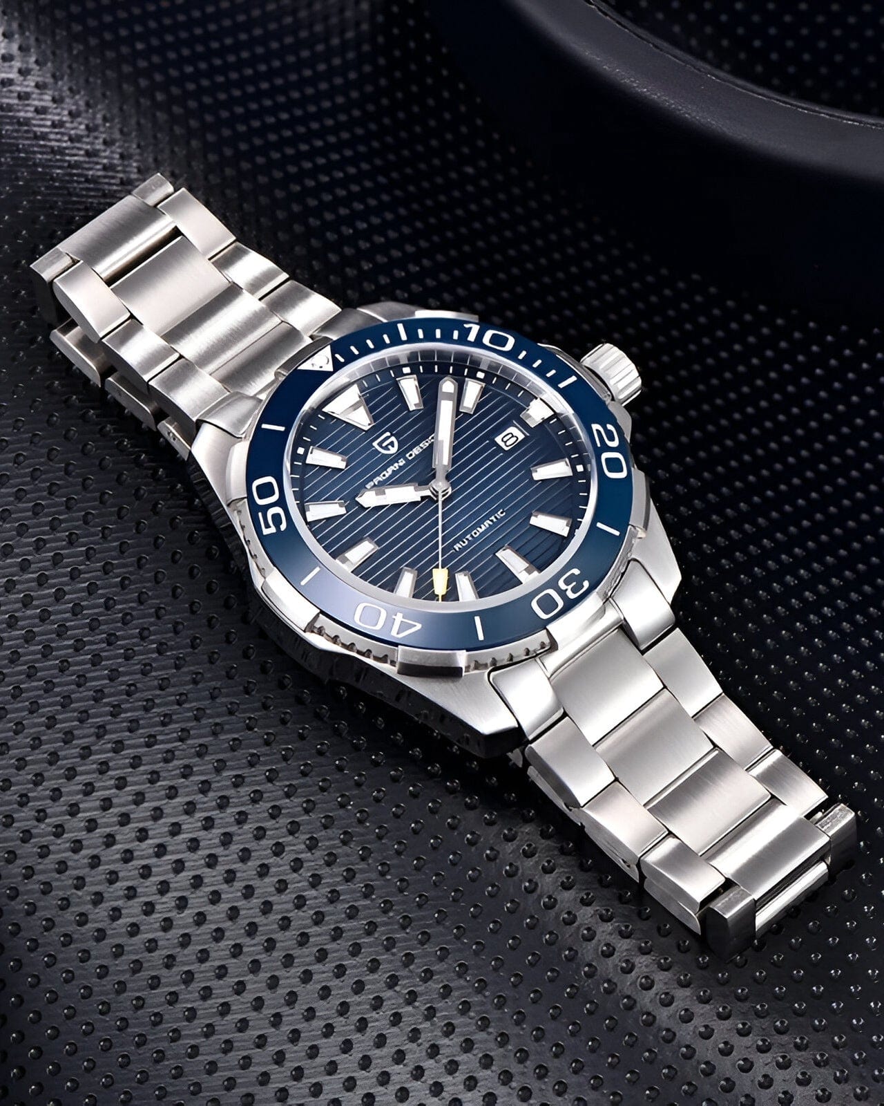 Muski automatik sat Pagani Design PD-1668A - SEIKO TMI NH35A - Metalna Narukvica - Plava Boja - Pogled detaljan na cifer sata- Najbola cena u Srbiji