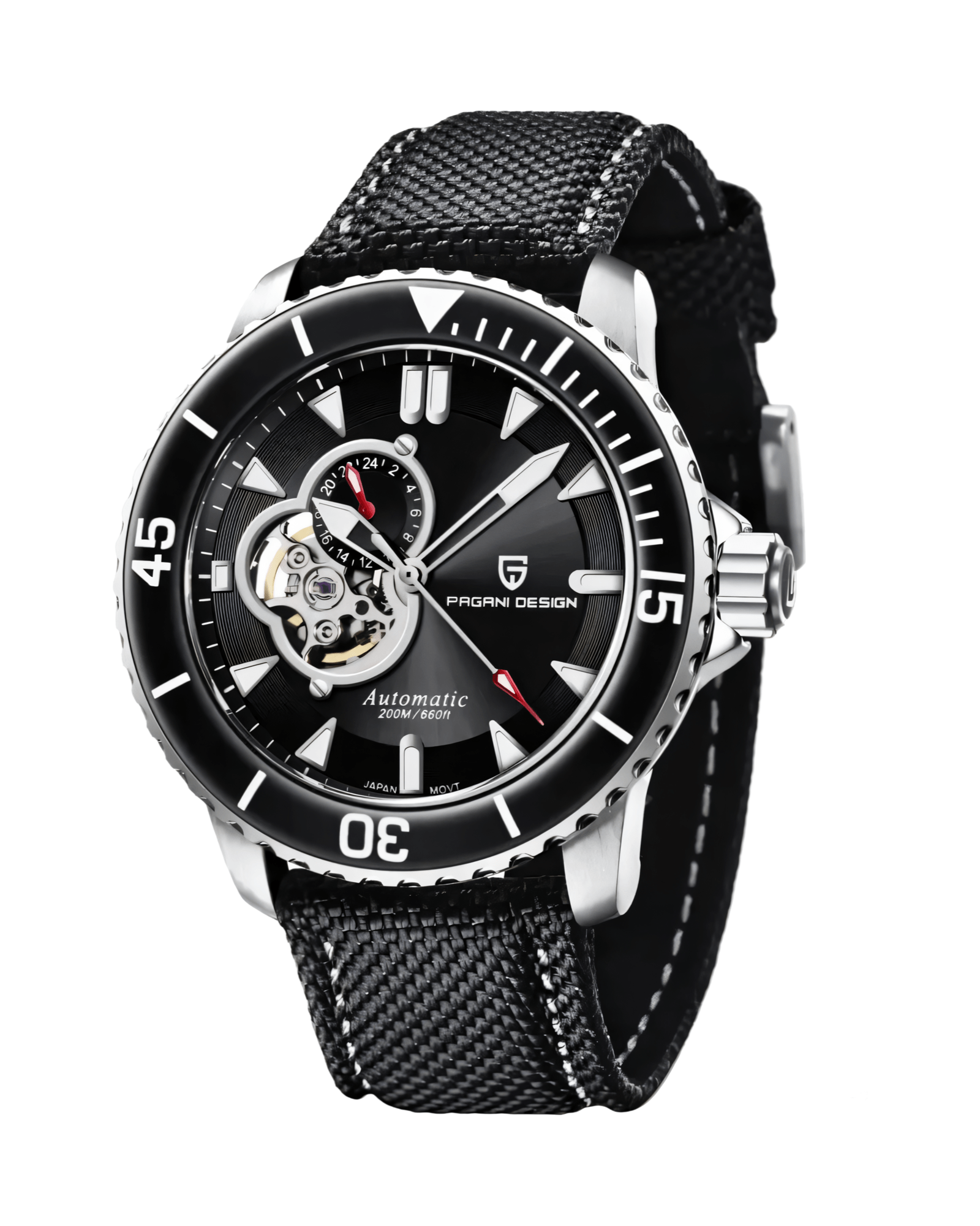 PAGANI DESIGN PD1674 – CRNO-SREBRNI AUTOMATIK SAT ZA MUŠKARCE - PRIKAZ PREDNJE STRANE SATA