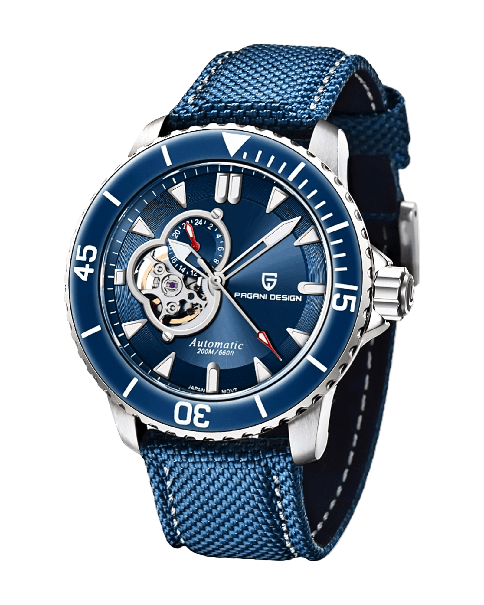 PAGANI DESIGN PD1674 – PLAVO-SREBRNI AUTOMATIK SAT ZA MUŠKARCE - PRIKAZ PREDNJE STRANE SATA