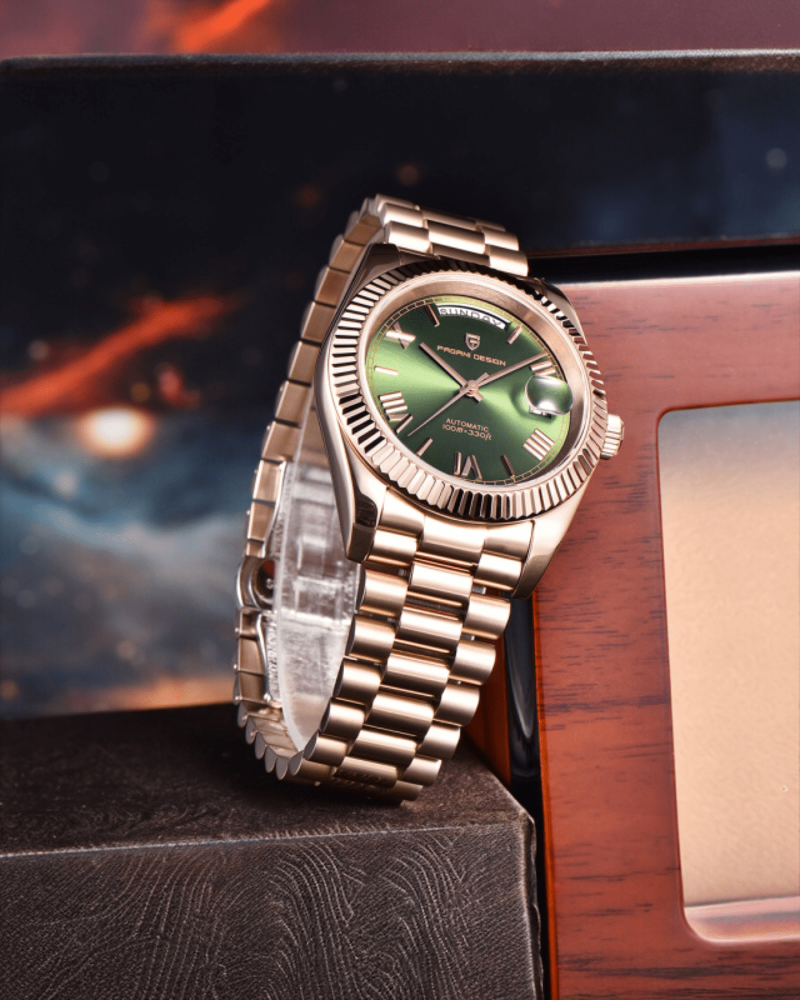 Muski automatik sat Pagani Design PD1752 Roze Gold Zelena
