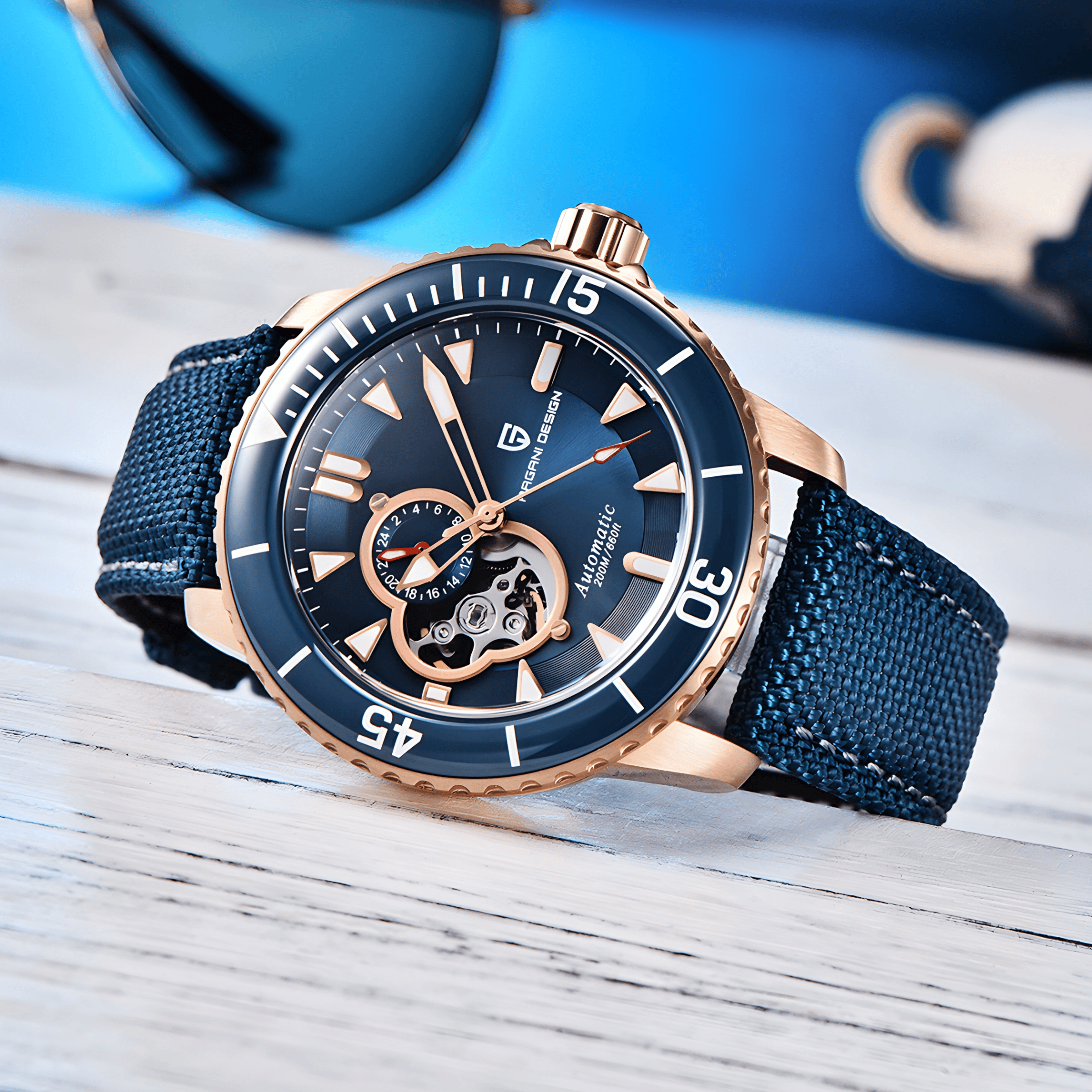 Muški Automatik Sat Pagani Desing PD1674 Tourbillon - Blue/Gold