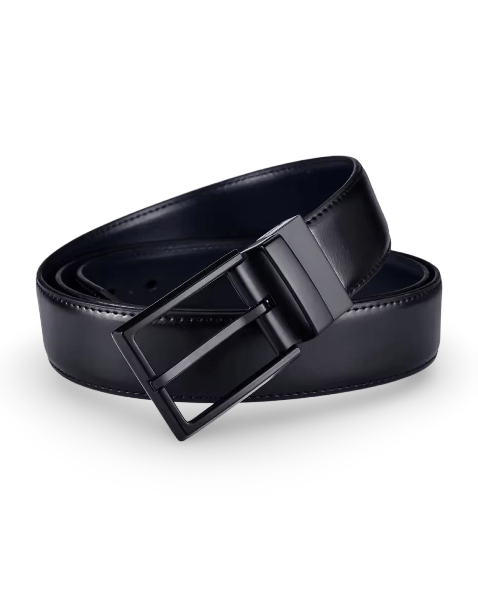 Prikaz crne strane muškog kožnog kaiša sa dva lica – crna kopča, prava teleća koža