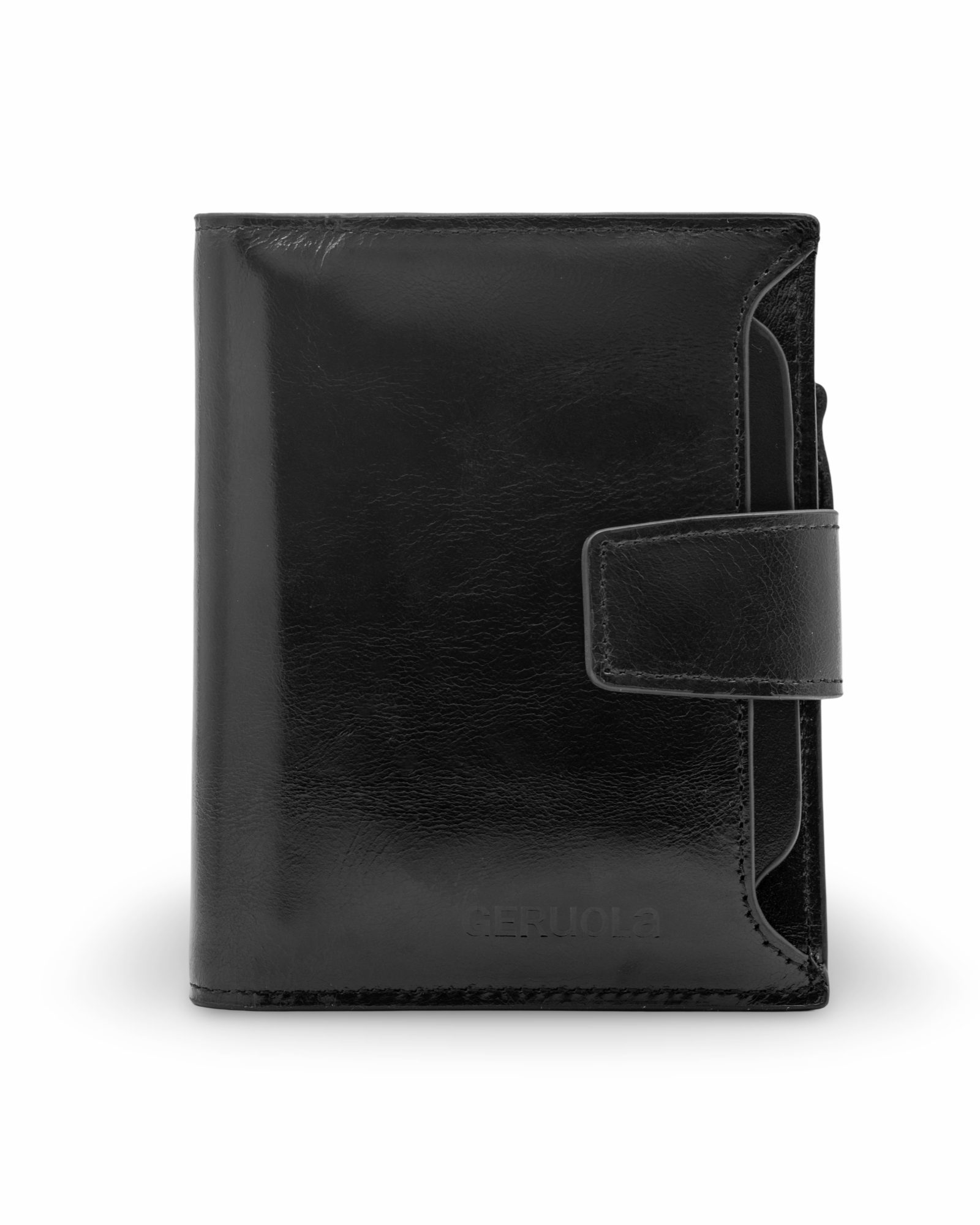 Prikaz prednje strane muskog koznog novcanika GERUOLA u crnoj boji, Prava teleca koza po najpovoljnijoj ceni u Srbiji