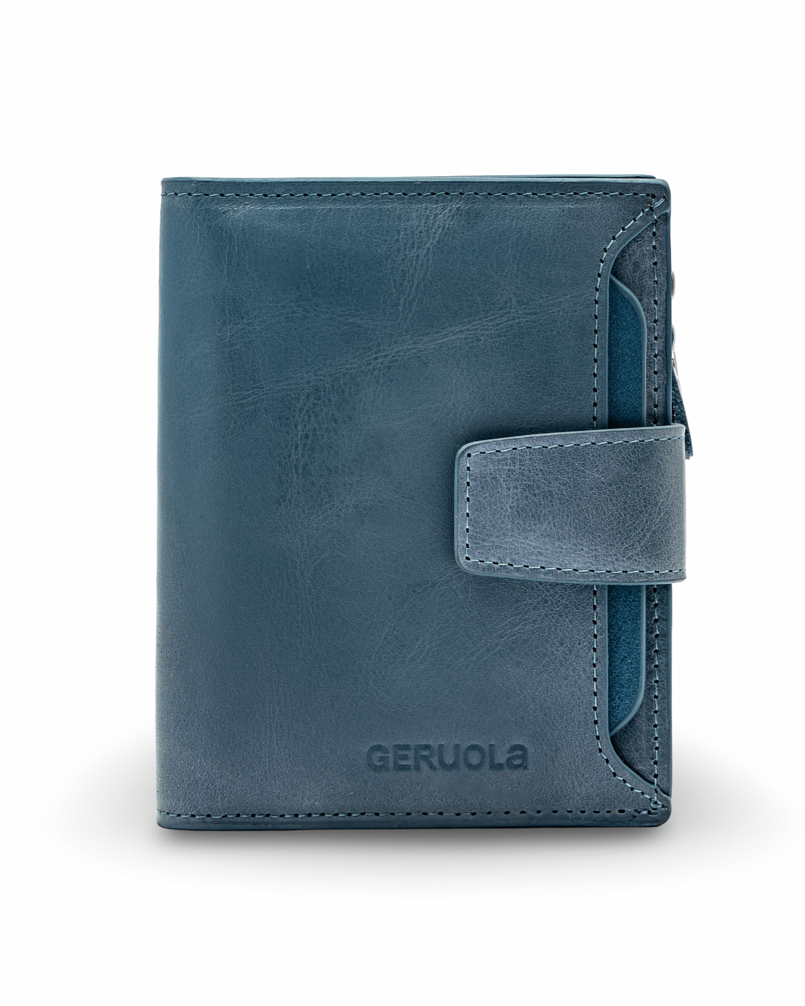 Prikaz prednje strane muskog koznog novcanika GERUOLA u plavoj boji, Prava teleca koza po najpovoljnijoj ceni u Srbiji