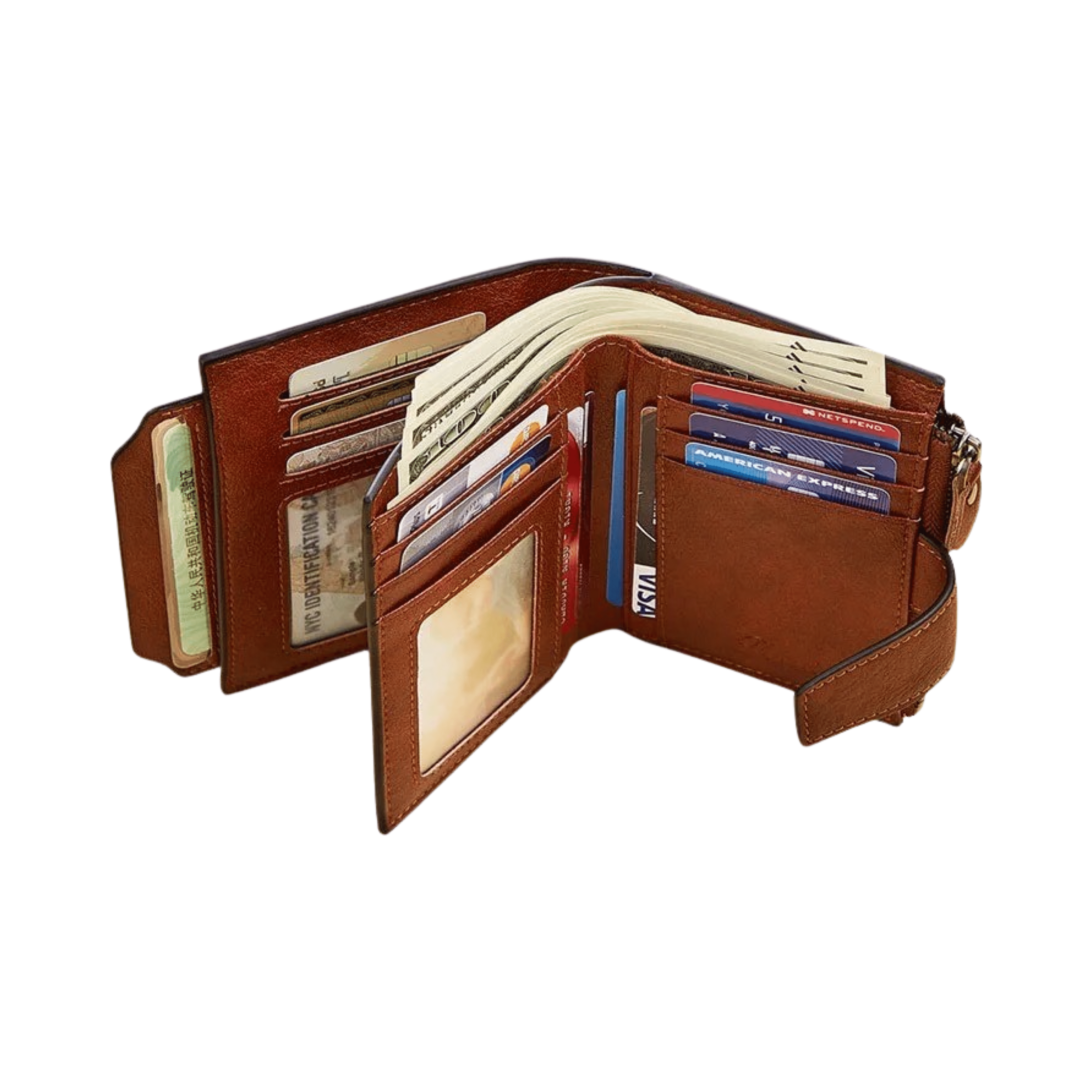 Prikaz unutrasnje strane muskog koznog novcanika GERUOLA u braon boji, Prava teleca koza po najpovoljnijoj ceni u Srbiji