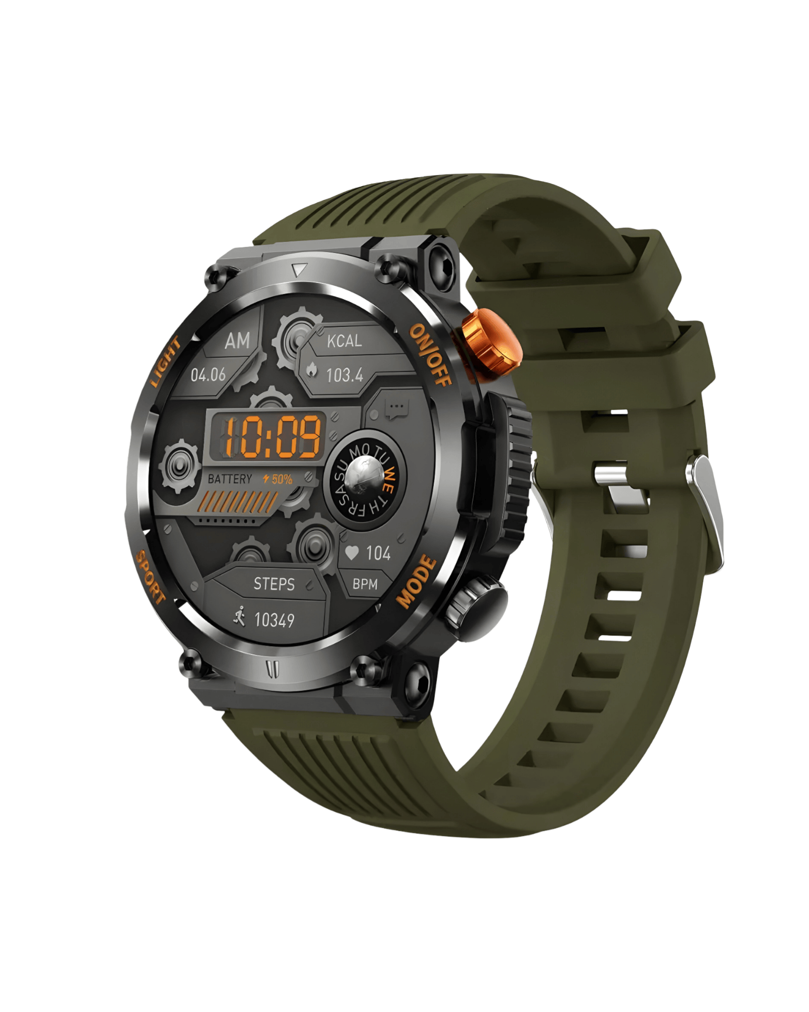 Army T14 Armata Green pametni sat za muškarce, desni bočni prikaz, aktivan ekran i masivno crno kućište