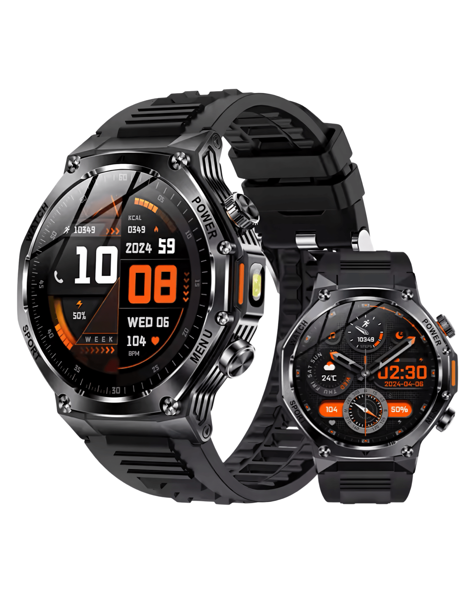 Muški pametni sat Military G19 prikazan u dve varijante – sa gumenom i metalnom narukvicom, sportski i poslovni izgled