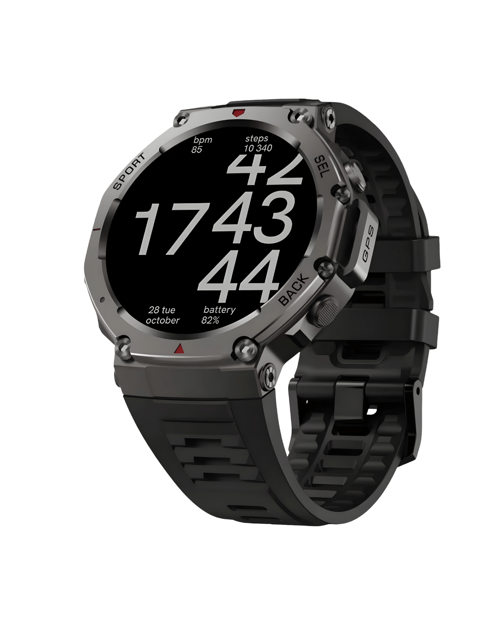 Pametni sat Military DM58 Black – leva strana sata, robustno kućište i silikon