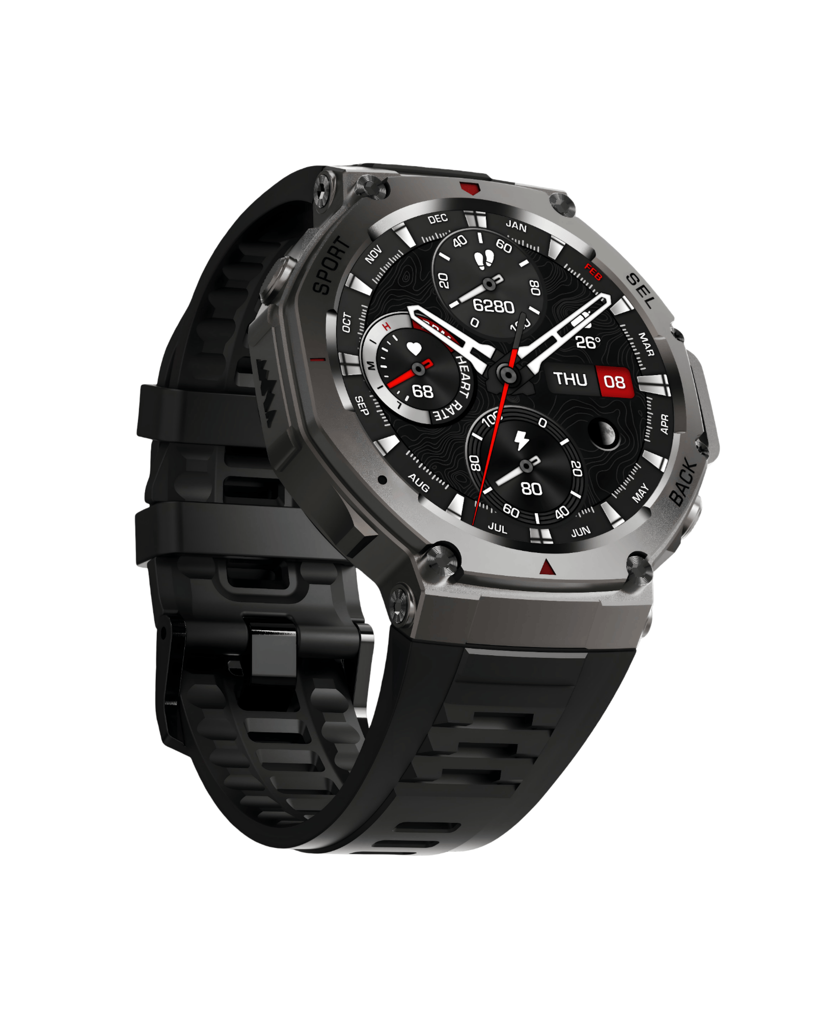 Muški pametni sat Military DM58 Black – desna bočna strana sa aktivnim ekranom