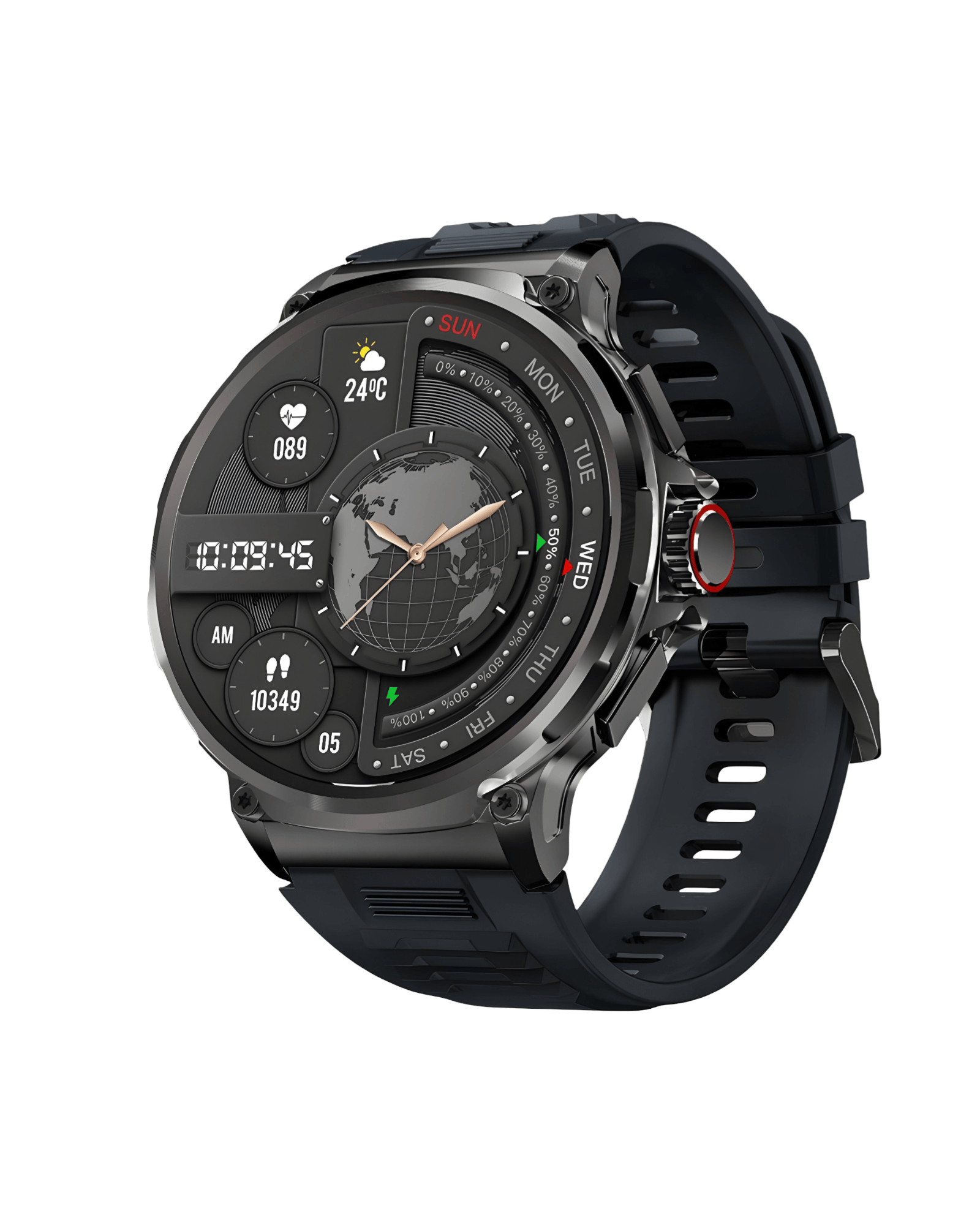 Muški pametni sat Military G21 Black – prednja strana sa crnom silikonskom narukvicom