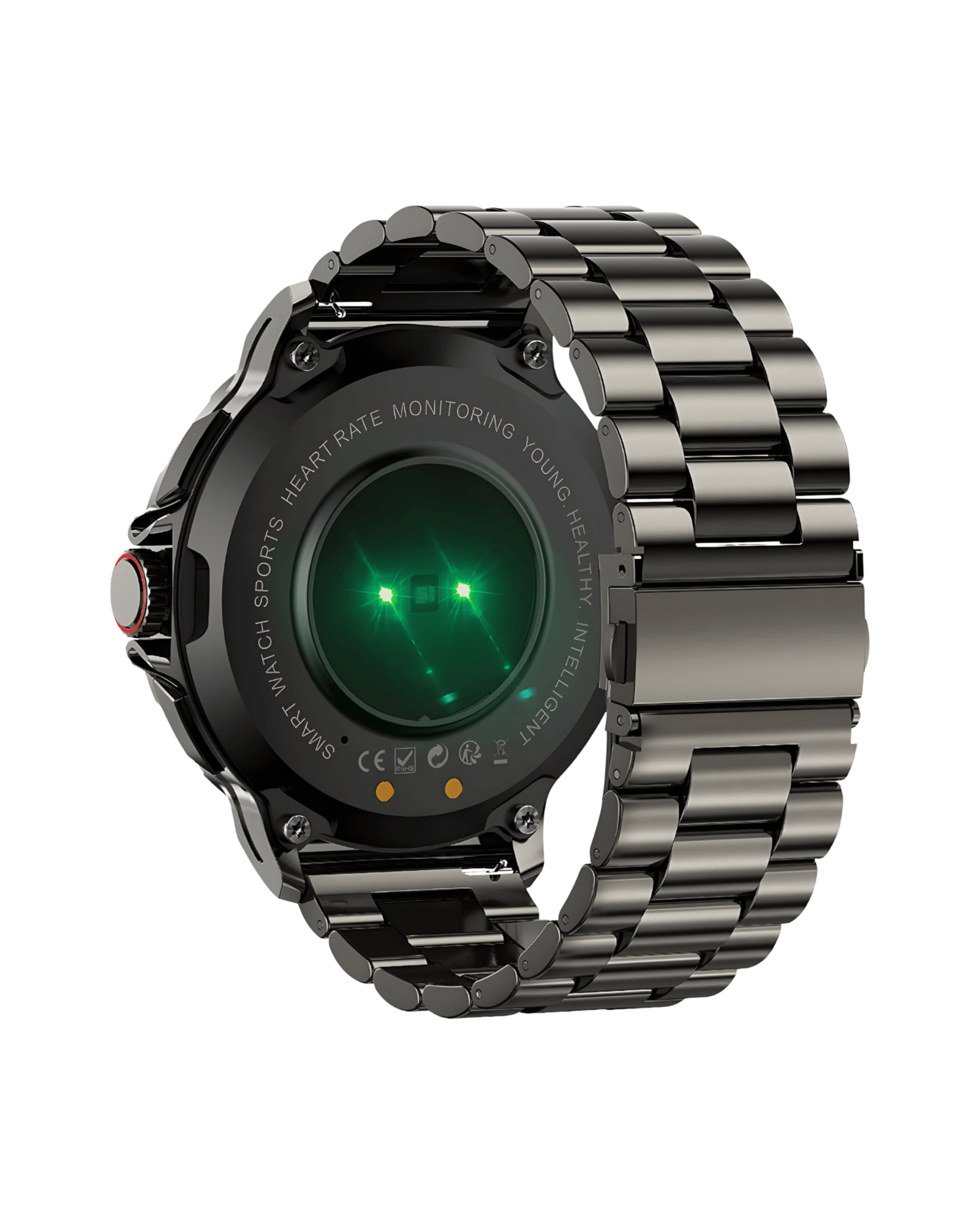 Muški pametni sat Military G21 Black – zadnja strana kućišta sa aktivnim senzorima i sa metalnom narukvicom