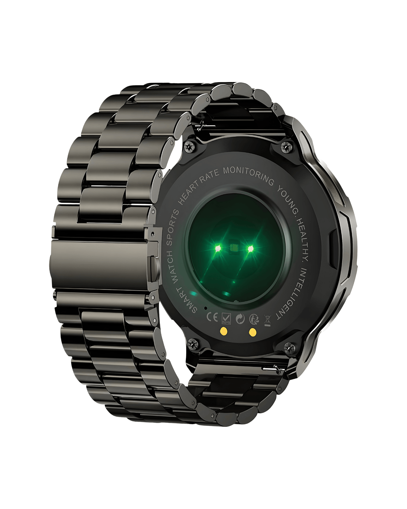 Military G21 Black pametni sat – poleđina sata, metalna narukvica i aktivni senzori