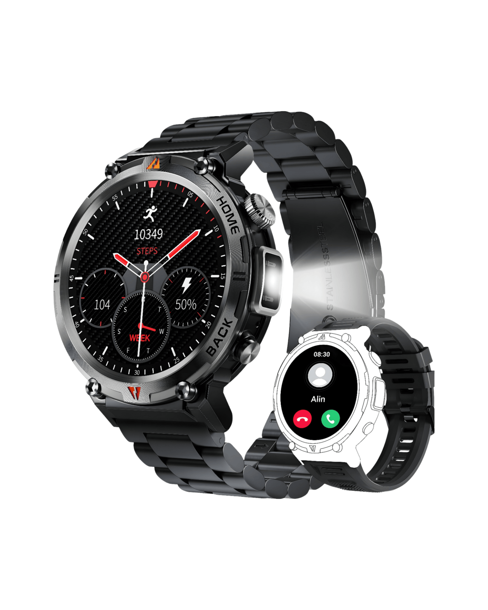 Military NX21 Metal Black – metalna narukvica na satu, silikon u kompletu, uključen LED blic i aktivan ekran