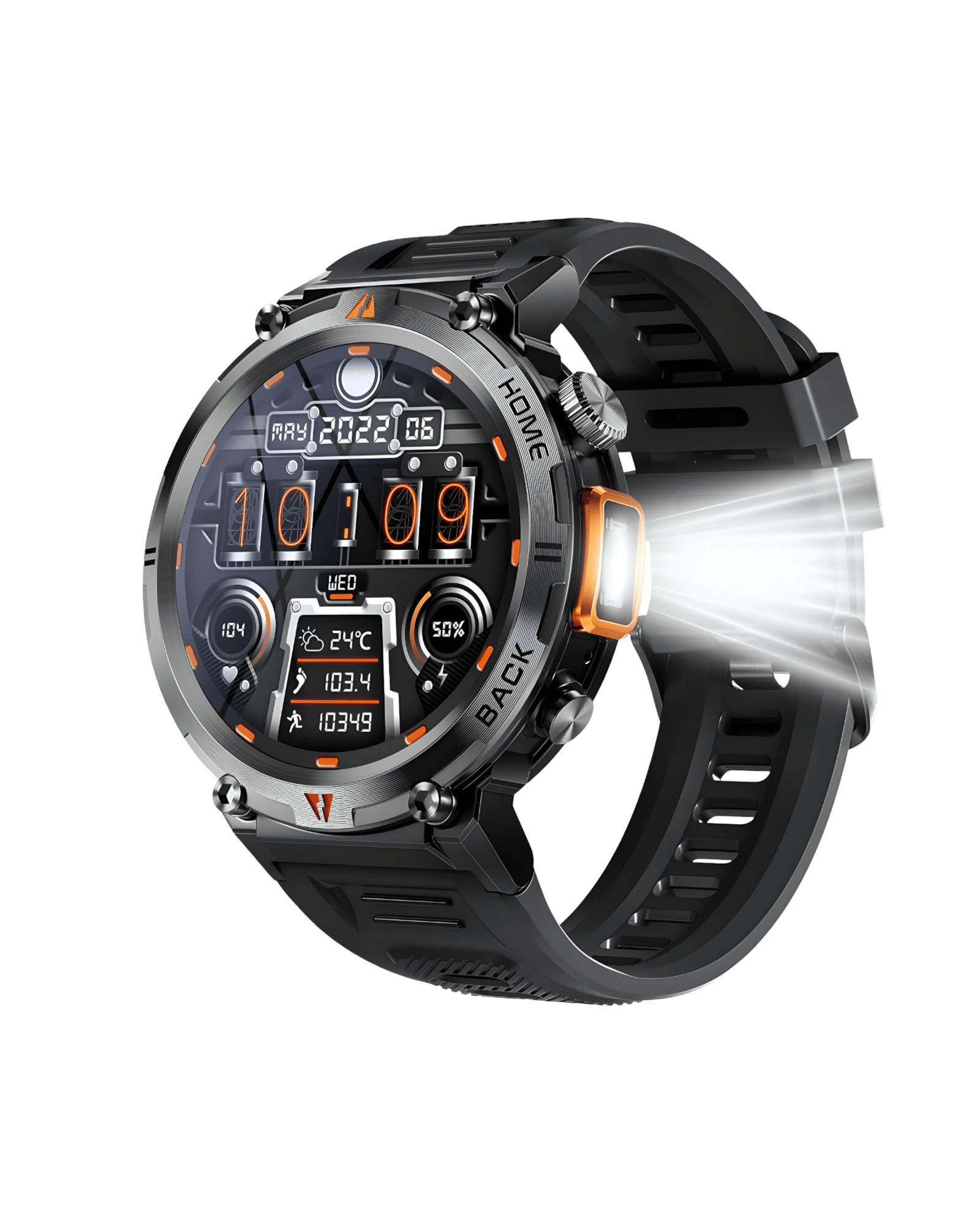 Muški pametni sat Military NX21 Metal Black – desna strana sa silikonskom narukvicom i metalnim kućištem