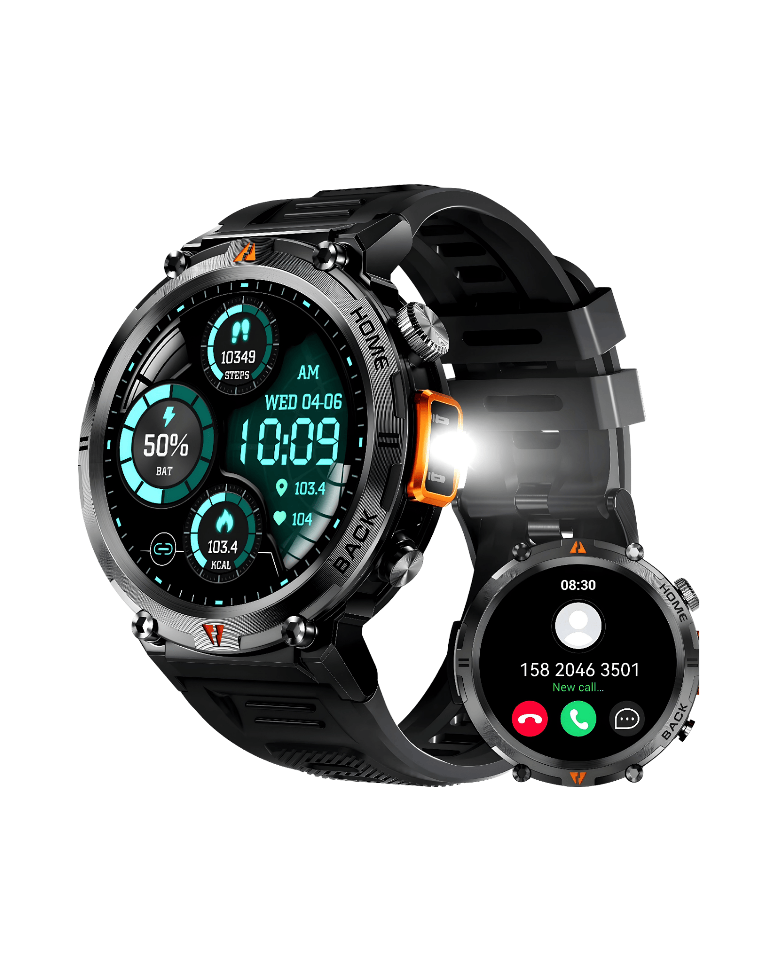 Military NX21 Metal Black pametni sat – silikon narukvica na satu, aktivan ekran sa pozivom i LED blic