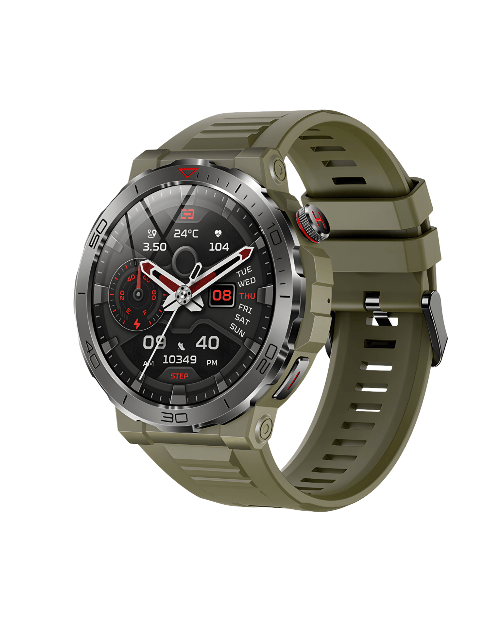 Detalj bočne strane pametnog sata Military VD39 Pro sa metalnim kućištem i osvetljenim ekranom