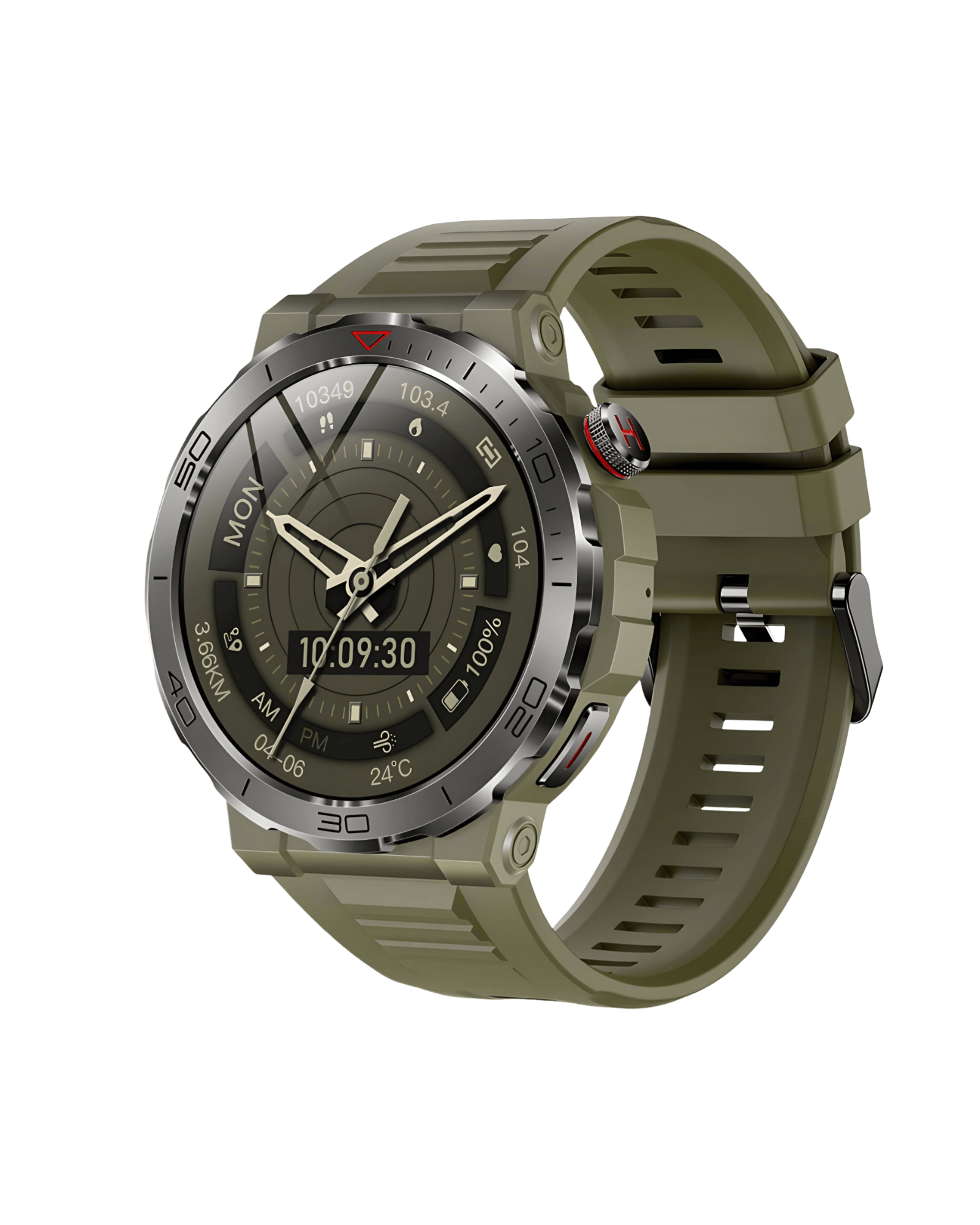 Pametni sat Military VD39 Pro, desna strana kućišta sa aktivnim displejem i silikonskom narukvicom