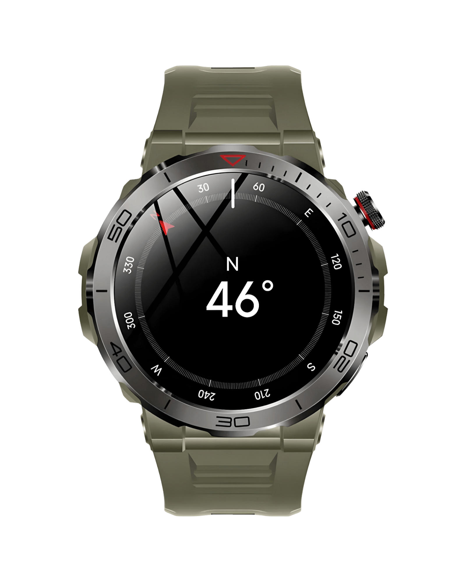 Military VD39 Pro – prednji pogled pametnog sata sa uključenim ekranom i zelenom silikonskom narukvicom