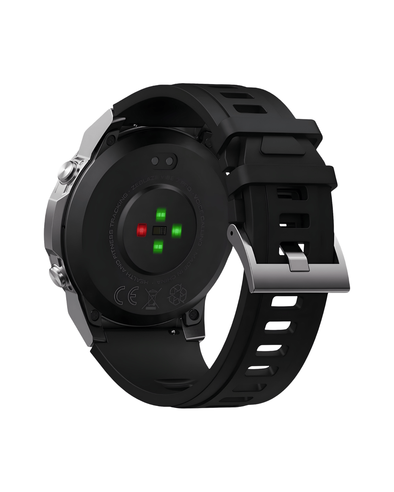 Sport Vibe 7 Pro Silver pametni sat – zadnja strana kućišta sa senzorima i crnom silikonskom narukvicom