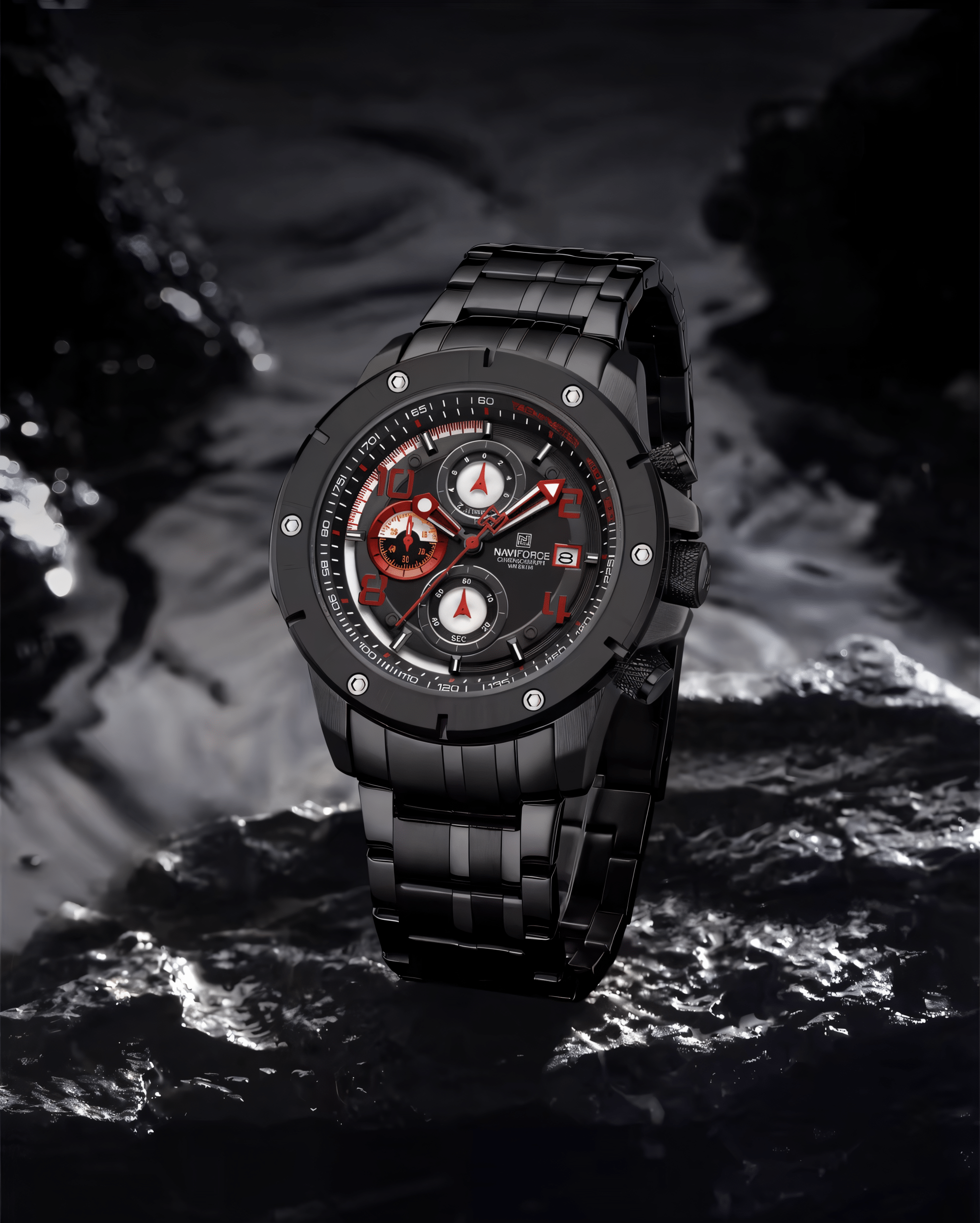 Muski sat NaviForce NF8056 crna boja - Prikaz prednje strane muškog sata