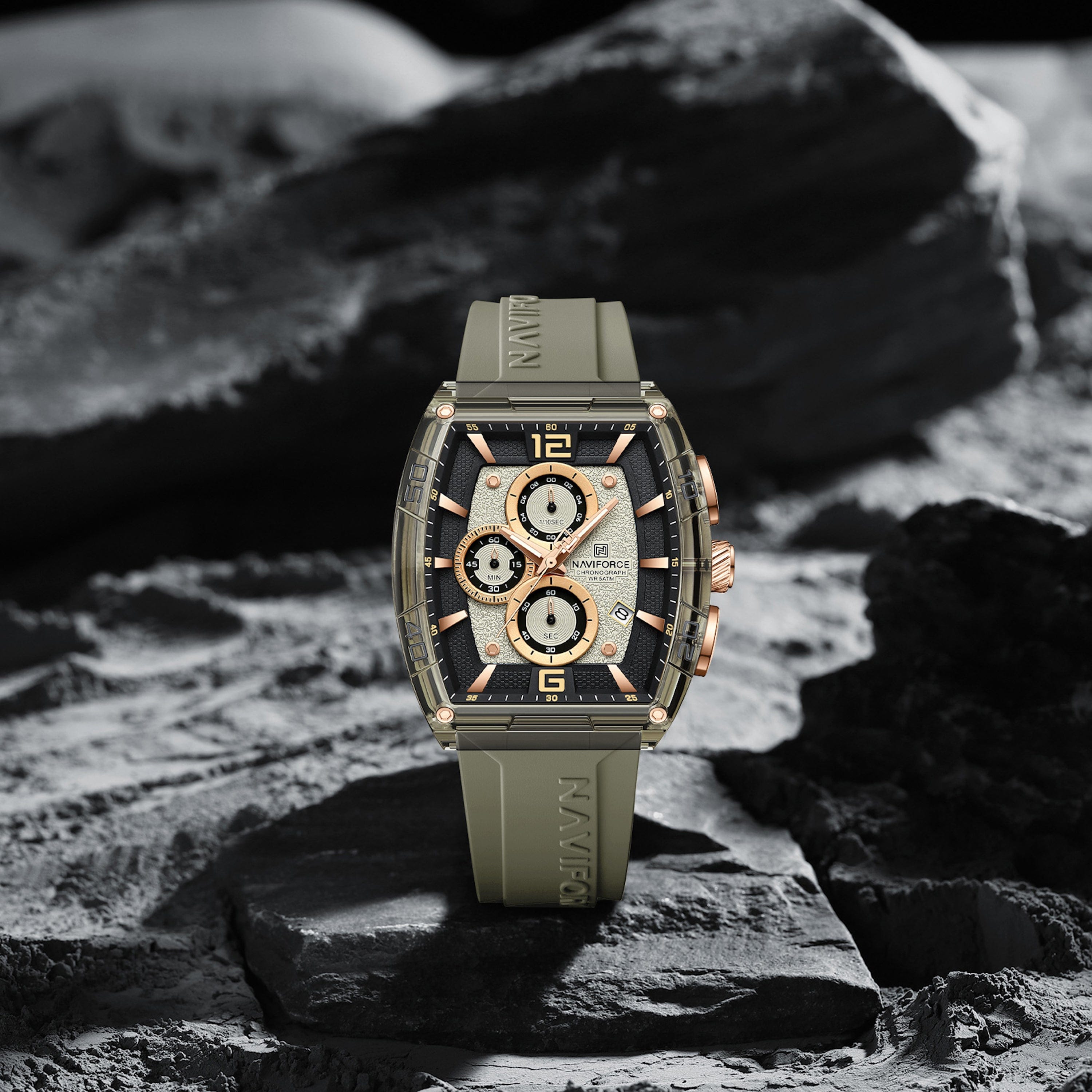 Muški sat Naviforce NF6101 – maslinasto zelena boja brojčanika sa zlatnim akcentima i modernim izgledom