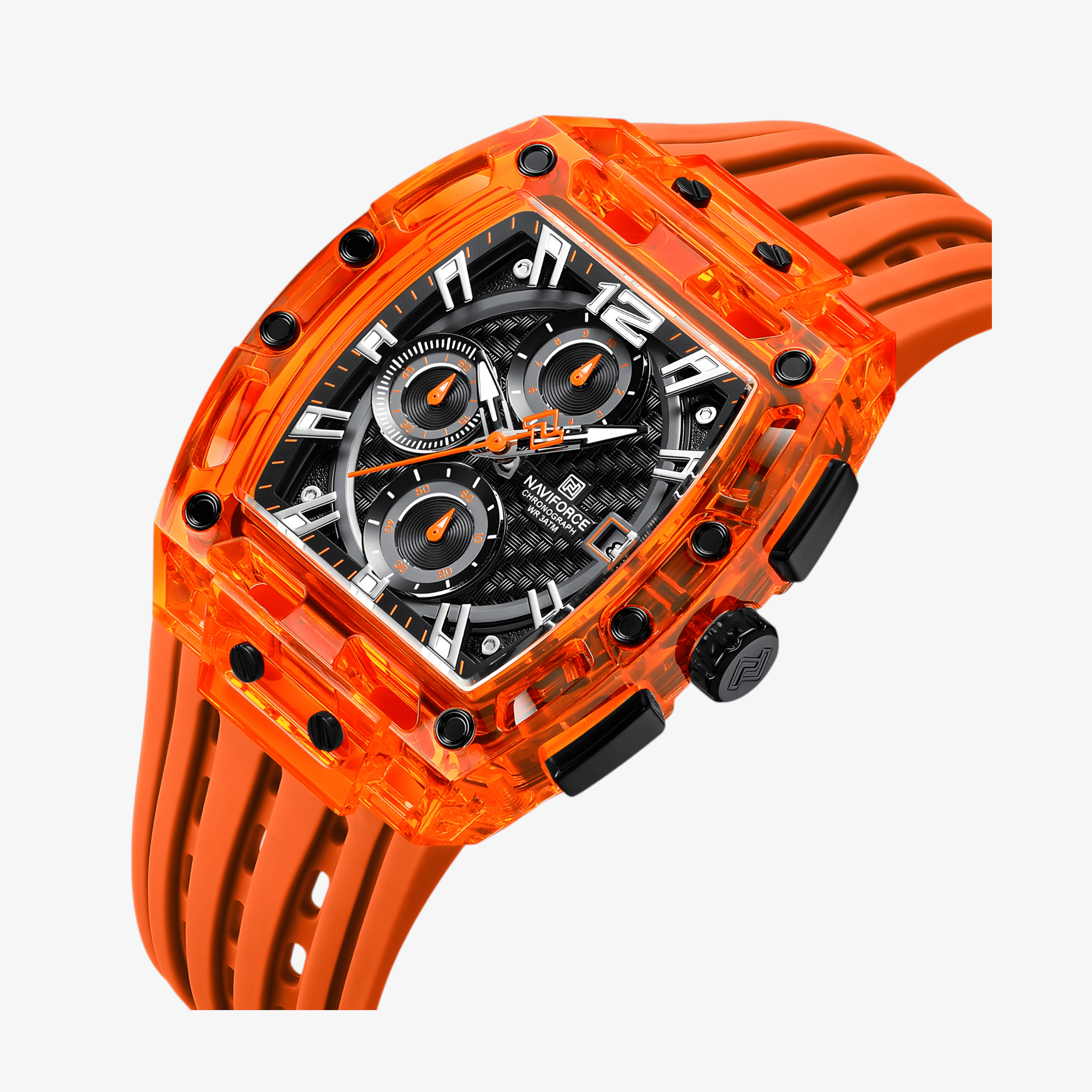 Detaljan prikaz brojčanika sata NaviForce NF7105, sportski dizajn sa jasno istaknutim kazaljkama