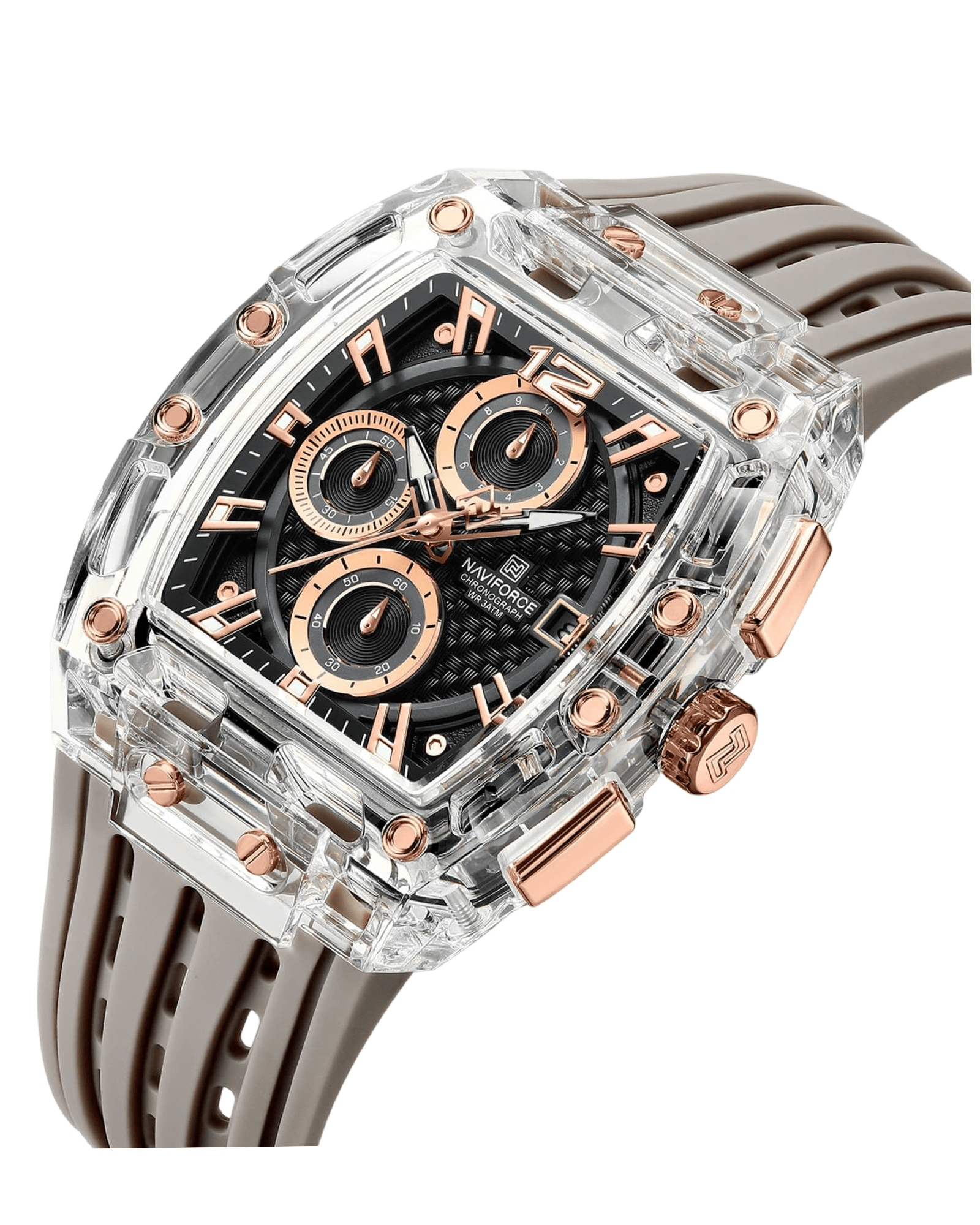 NaviForce NF7105 Siva Boja - CHRONOTREK - Prikaz prednje strane kućišta muškog sata