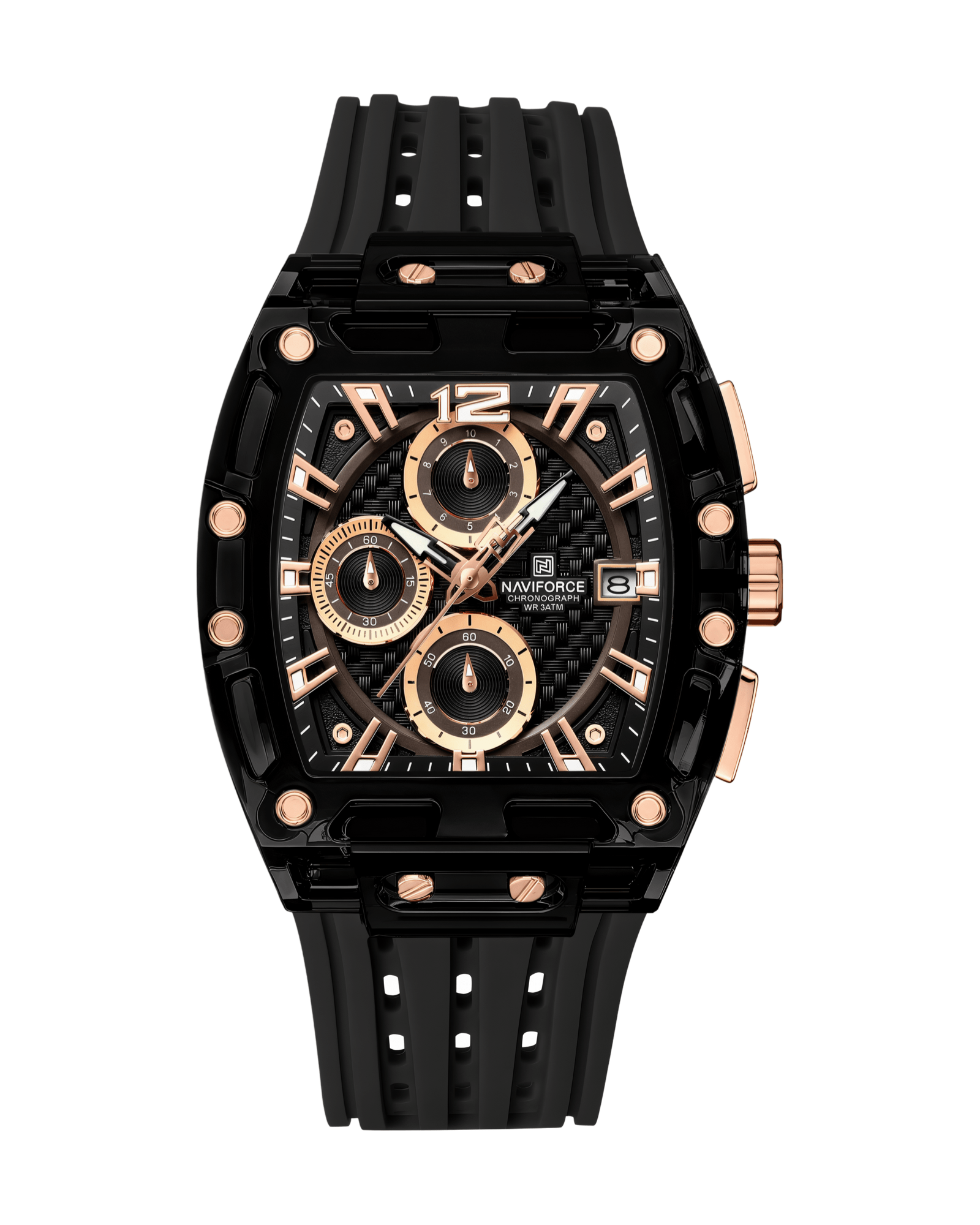 NaviForce NF7105 Crno Zlatna Boja - CHRONOTREK - Prikaz prednje strane muškog sata