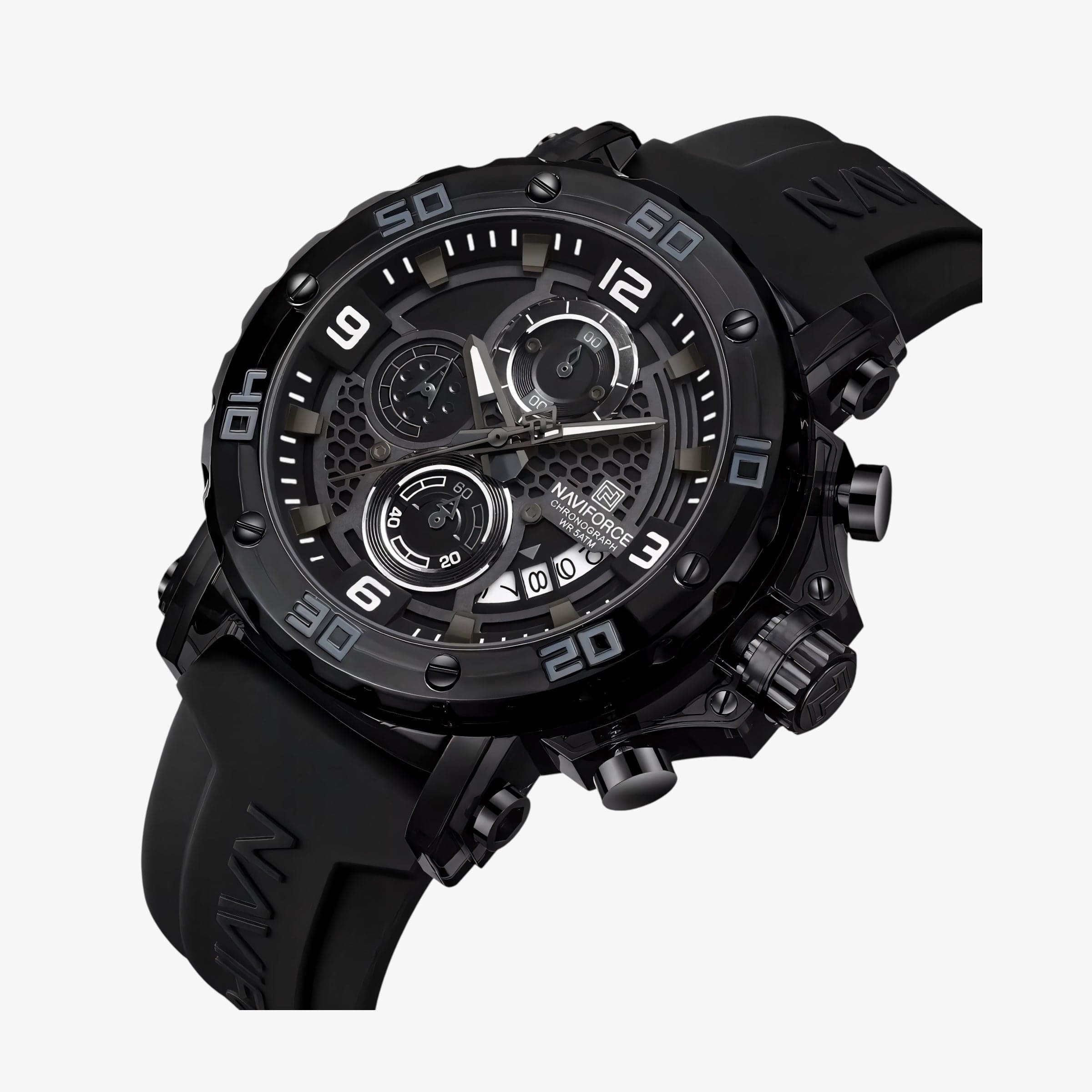 Muški sat NaviForce NF7123 - Crna Boja - Prikaz kućišta i brojčanika izbliza