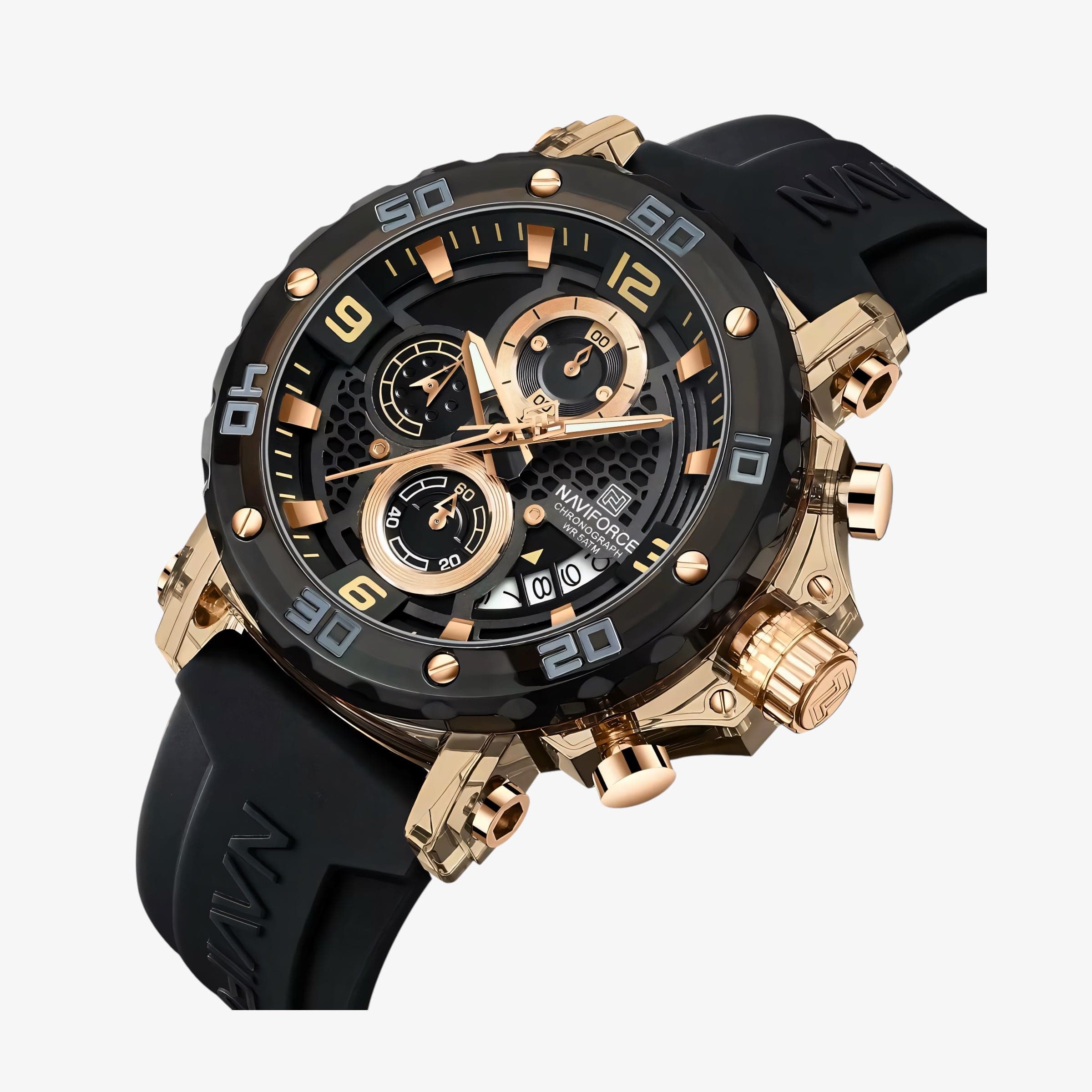 Muški sat NaviForce NF7123 - Rose Gold Boja - Prikaz kućišta i brojčanika izbliza