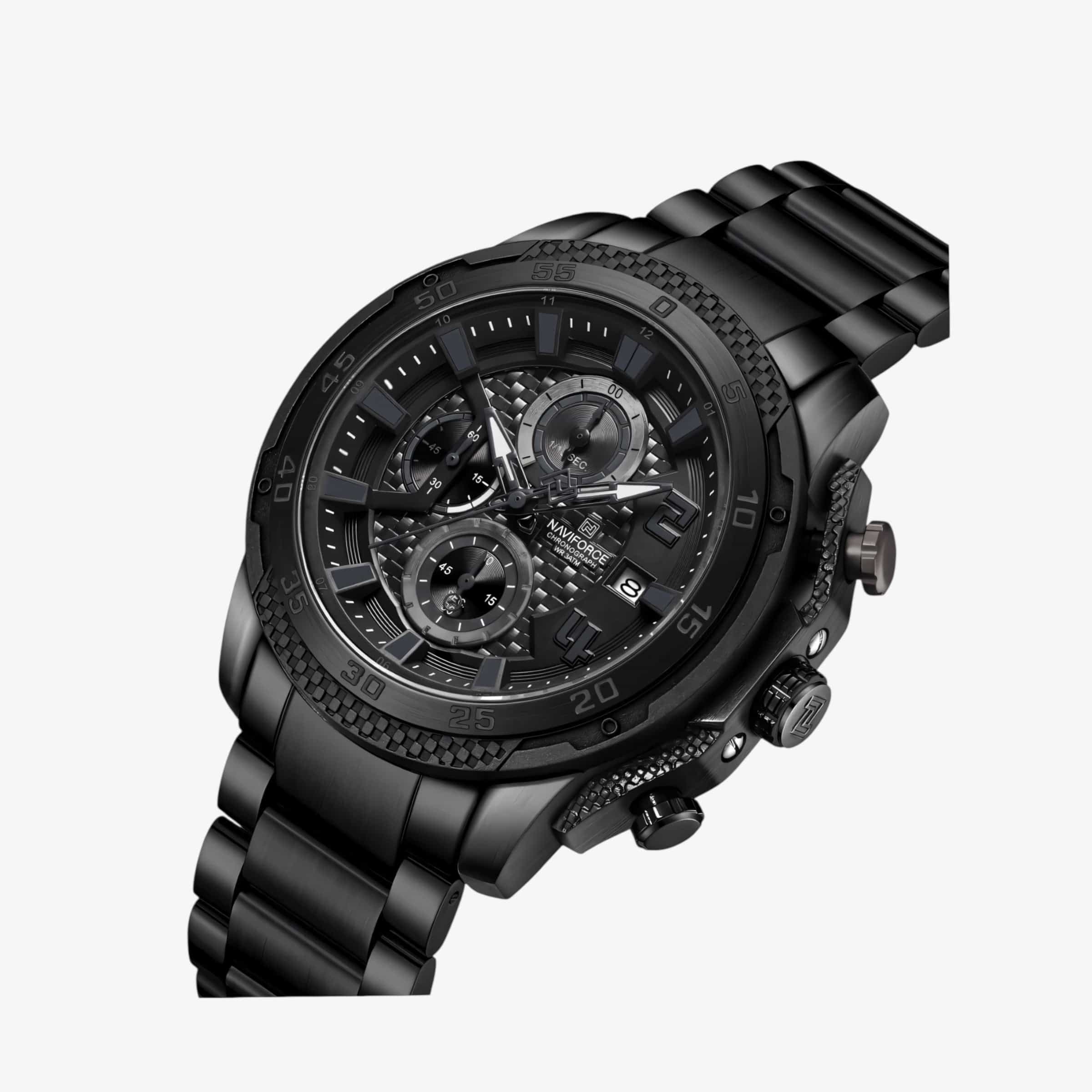 Detaljan prikaz brojčanika sata NaviForce NF8047S, tamna podloga sa jasno istaknutim kazaljkama