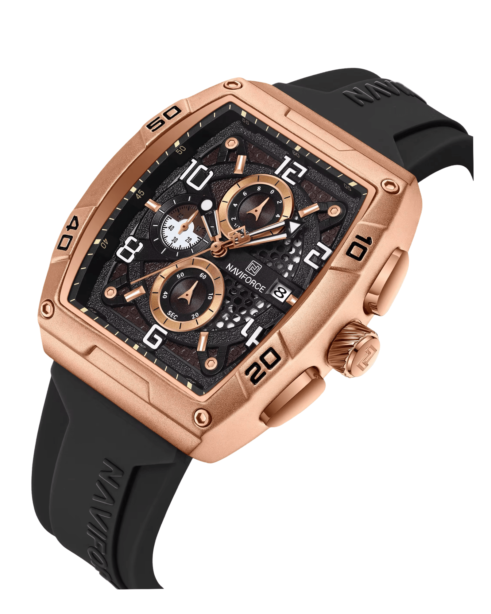 Muški sat Naviforce NF8052 rose gold – prikaz dizajna kućišta sa hronografom