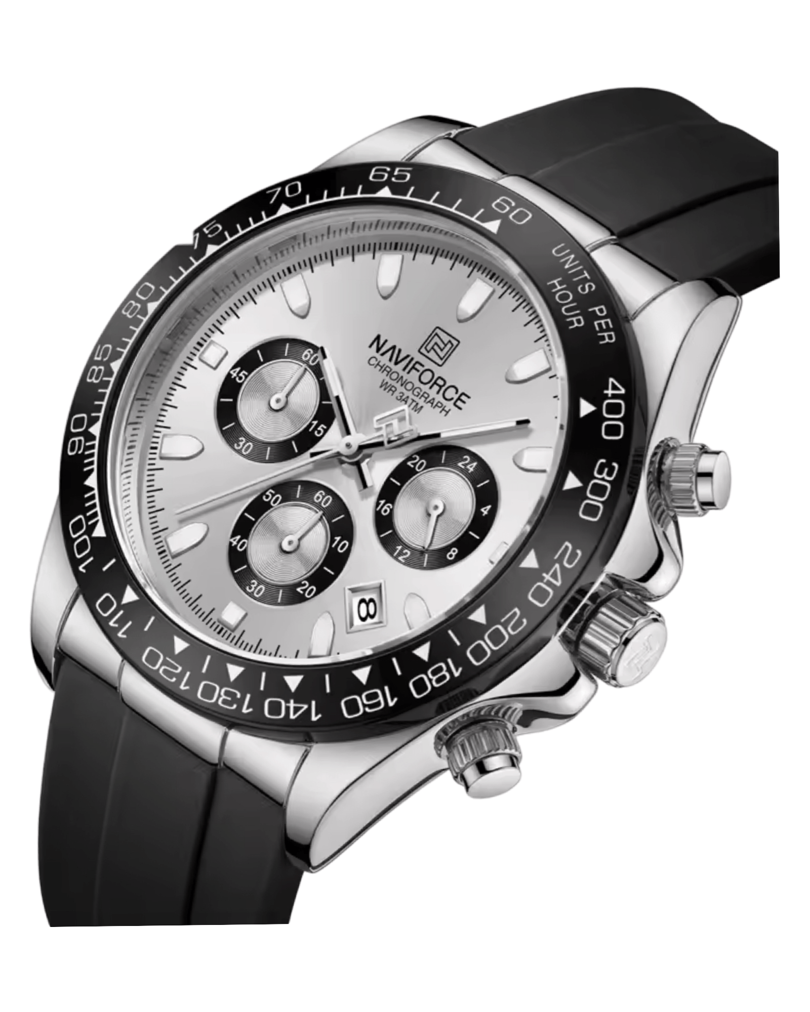 Muški Sat Naviforce NF8054 Daytona - Crno Srebrna Boja - Prikaz brojčanika izbliza