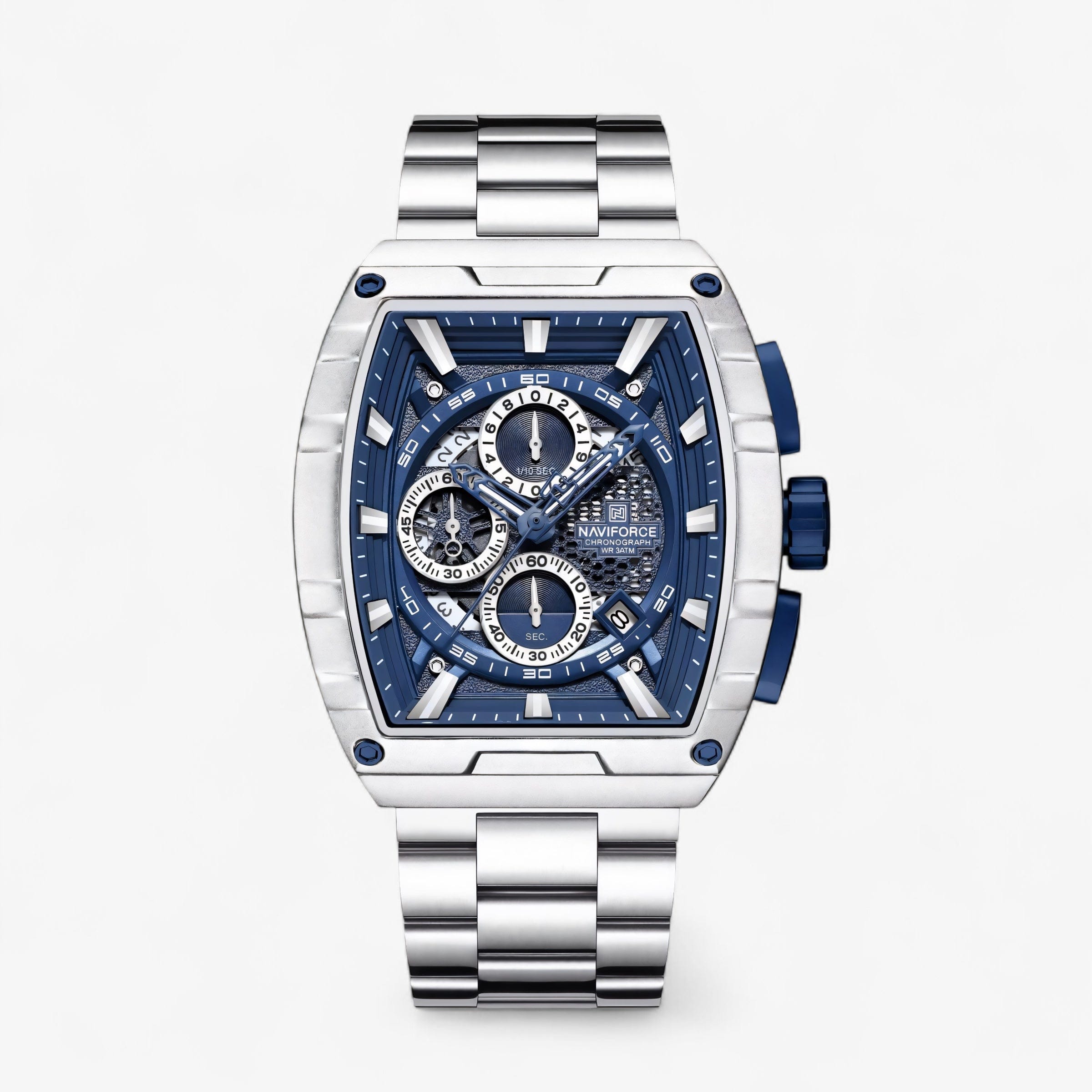 Naviforce NF8066 muški sat u srebrno plavoj boji sa datumom i multifunkcionalnim brojčanikom - prikaz prednje strane