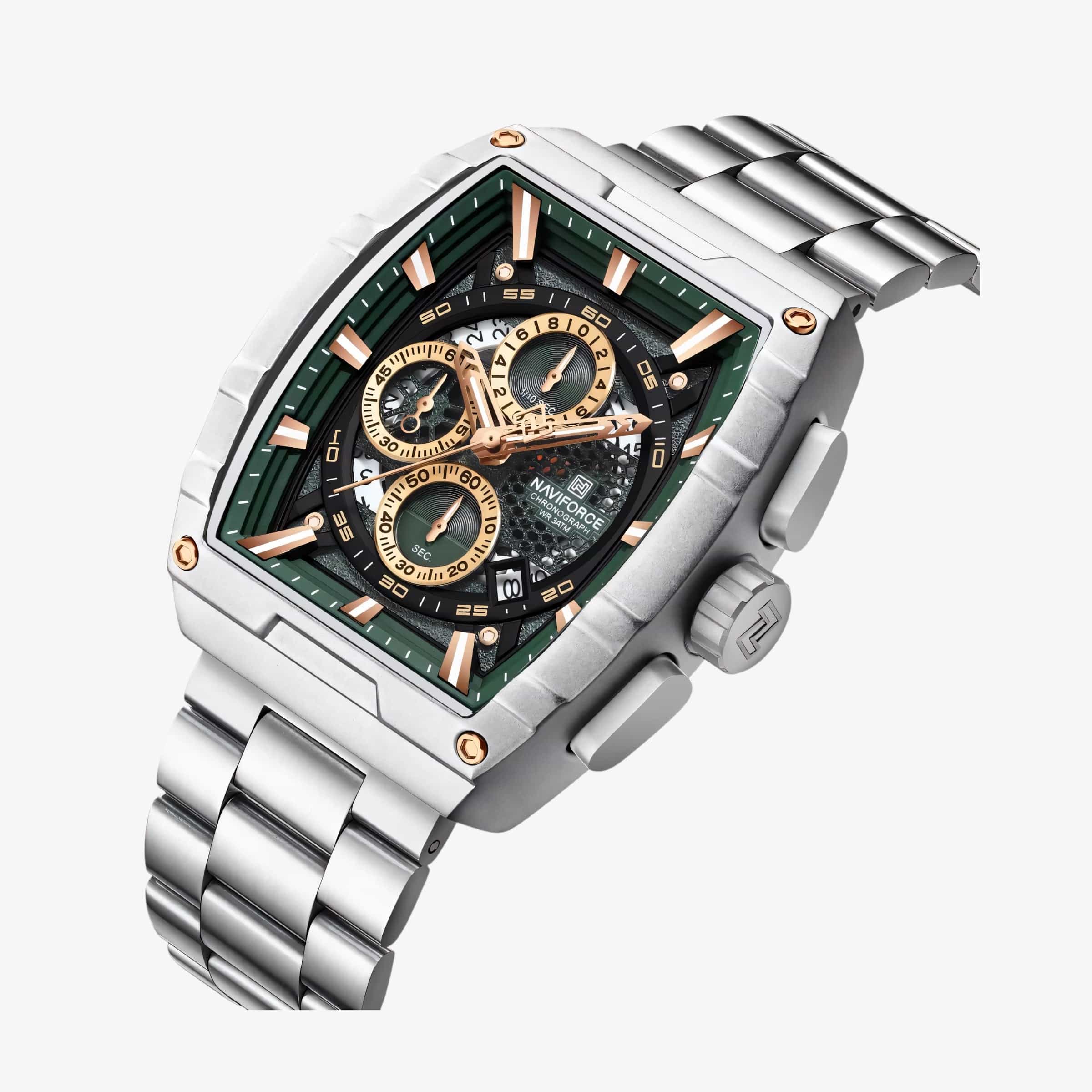 Muški Sat NaviForce NF8066 Titan - Zeleno-Srebrna Boja - Prikaz kucista i brojcanika